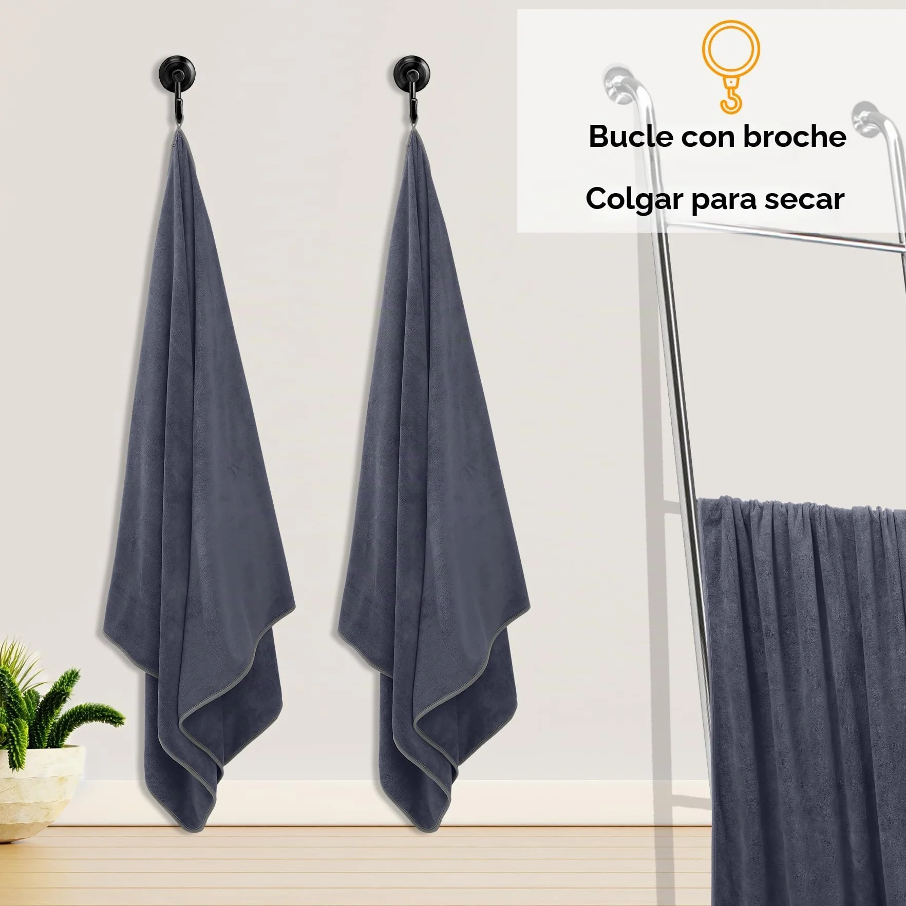 Toallas de Baño XXL, Jumbo de Lujo 100 x 200CM - Microfibra Algodón Ring Spun, Toalla de Sauna Grande, Suave y de Secado Rápido - para Casas, Hoteles y Spas, Altamente Absorbentes (Gris)