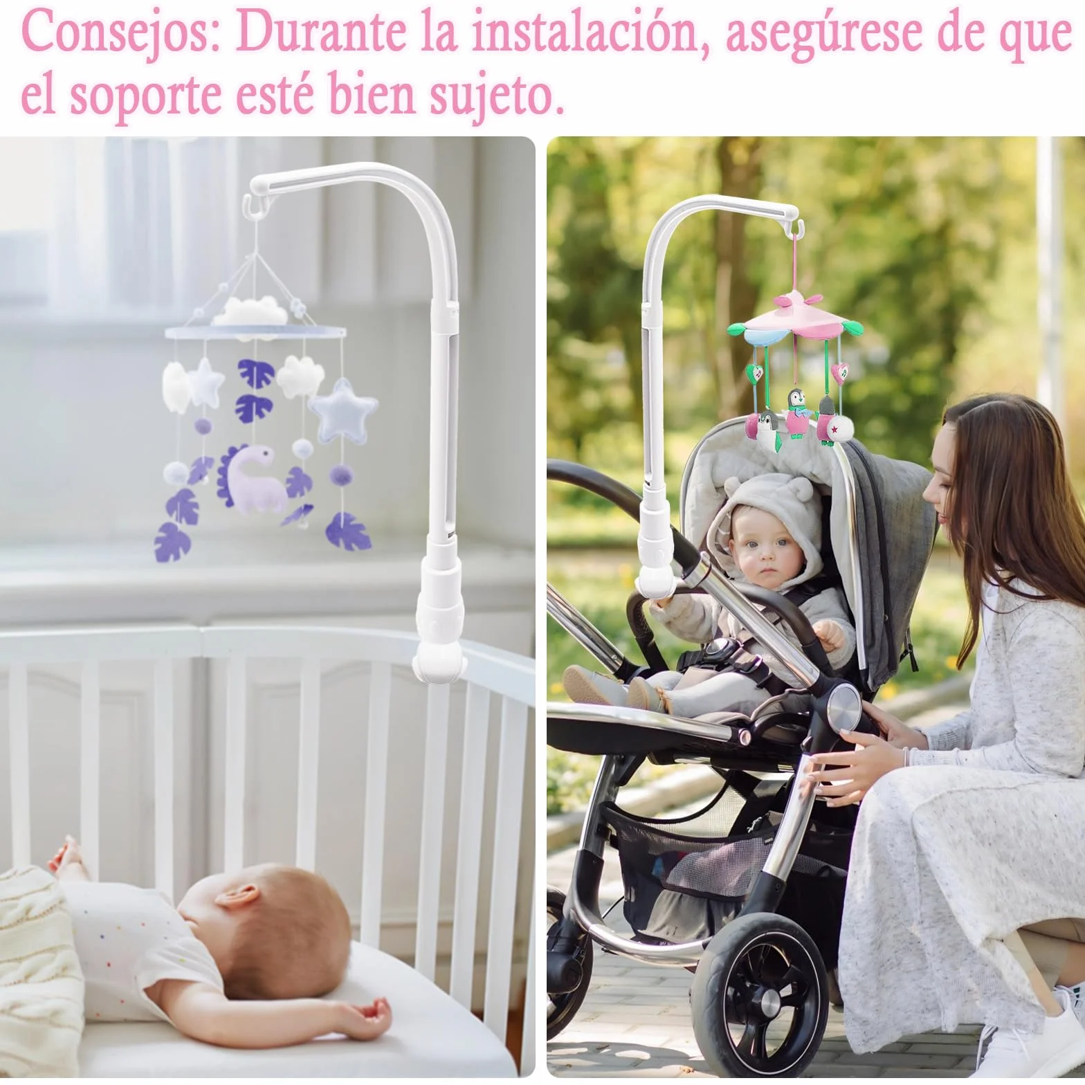 Soporte Móvil para Bebé 58cm Ajustable Desmontable, Blanco
