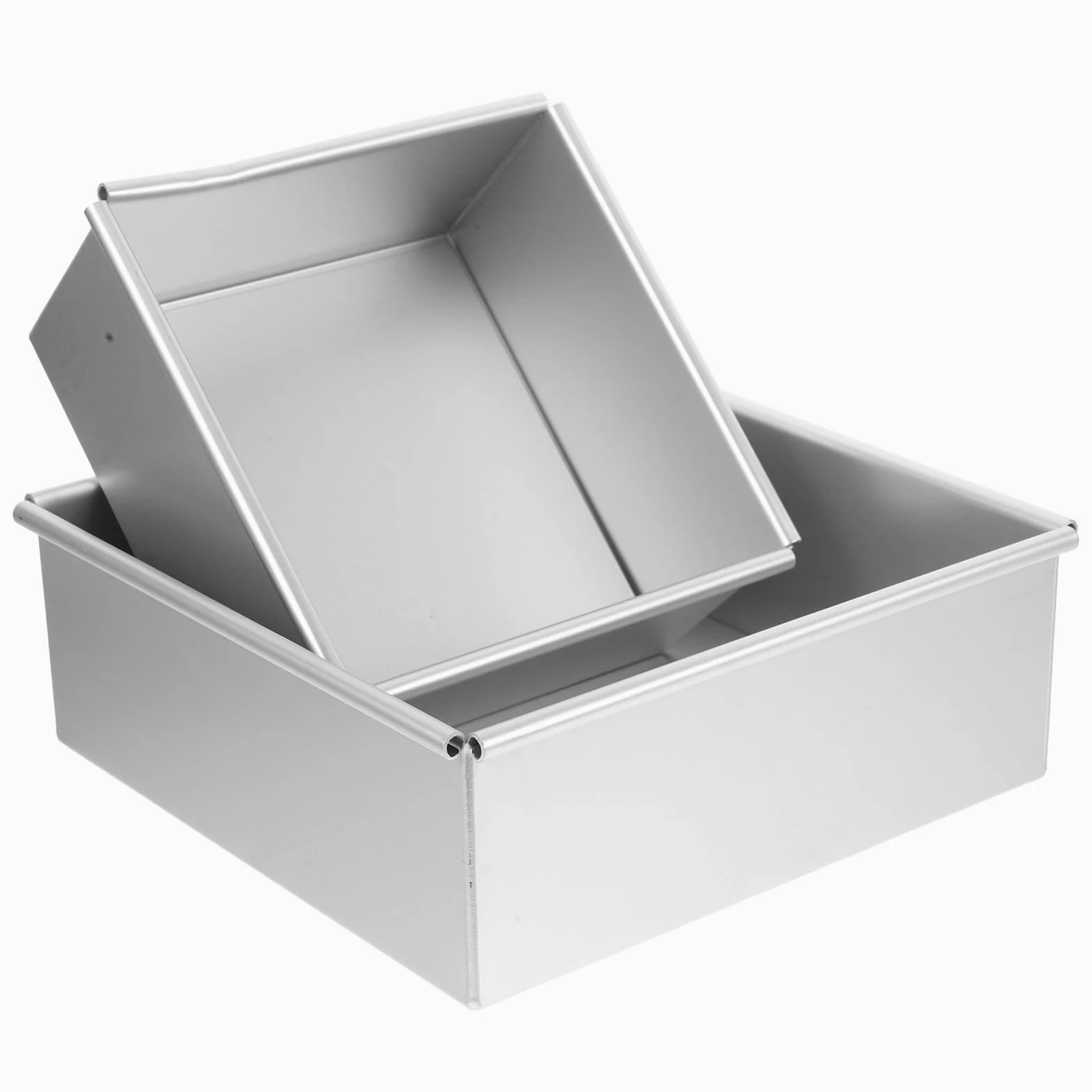 VOSAREA Molde Cuadrado para Pastel 2 Piezas de Aleación de Aluminio | Fondo Extraíble, Color Plata, Uso en Restaurantes y Tiendas de Postres, Diseño Reutilizable para Horneado