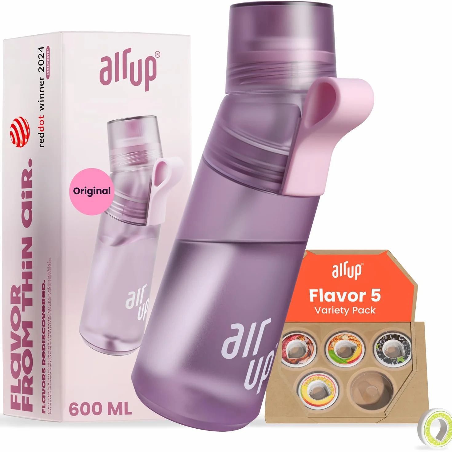 Air up Botella 600 ml con sabor lila incl. 5 cápsulas aroma sin azúcar y pajita para deporte escuela