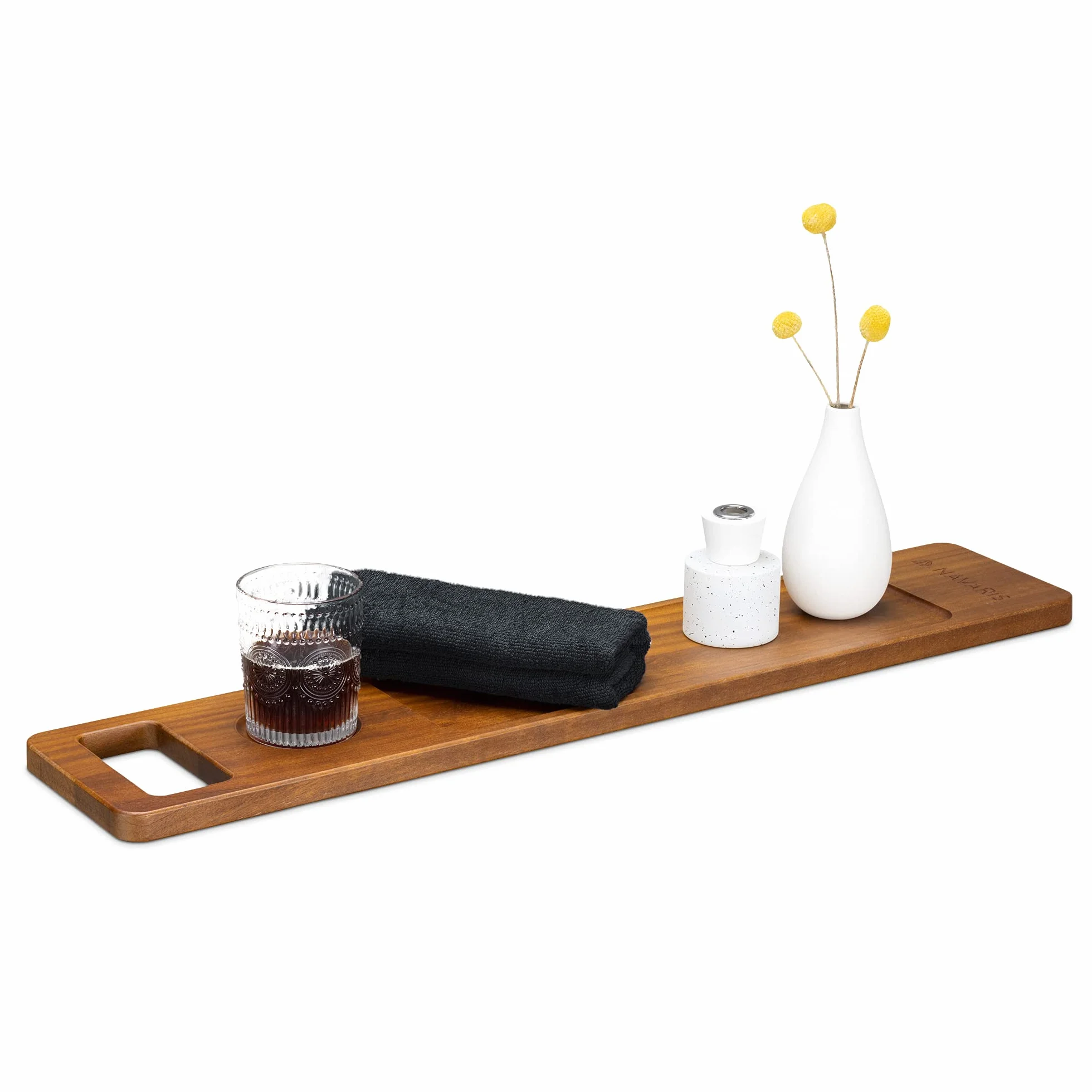 Navaris Bandeja de Madera para bañera - Mesa Auxiliar para la Tina con Espacio para café Vino Libro Tablet - Accesorio con Forma de Tabla para baño