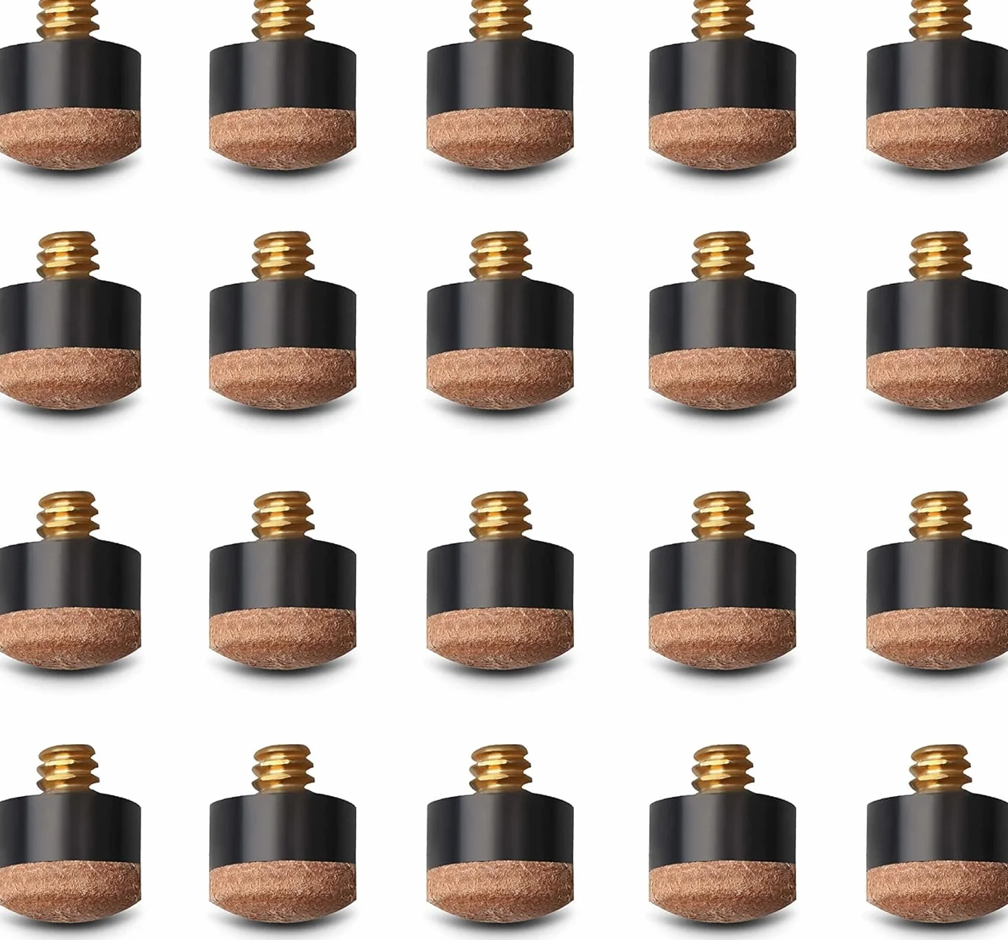 20 puntas de billar para taco de billar de 10 mm con tornillo de latón macizo, manguito de rosca de piel, resistente a la rotura para billar y snooker, reparación inmediata sin pegar