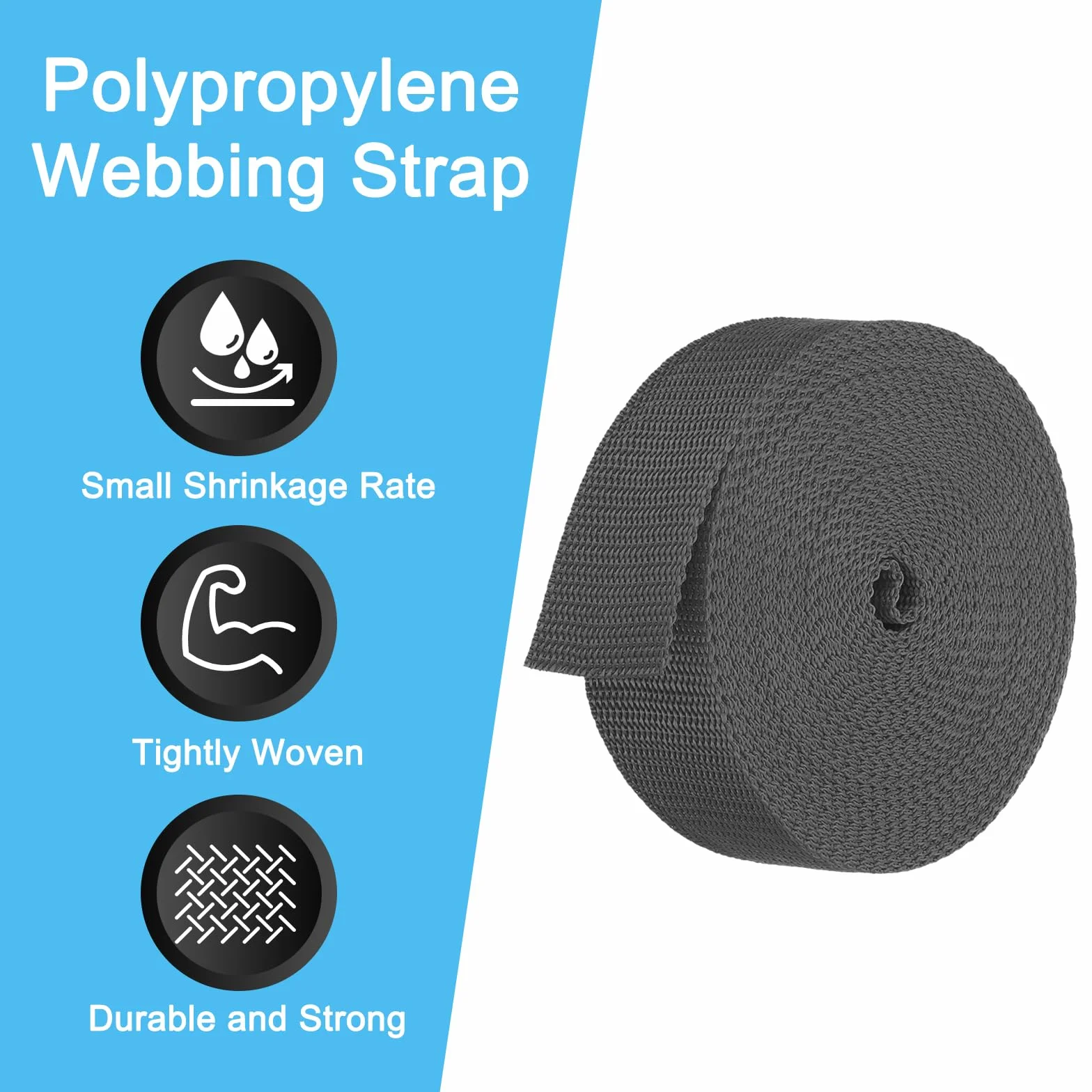 PATIKIL Cinta de Polipropileno 10 Yardas 1.5" Rollo Resistente para Sillas Exteriores Escalada DIY Artesanía Gris Oscuro