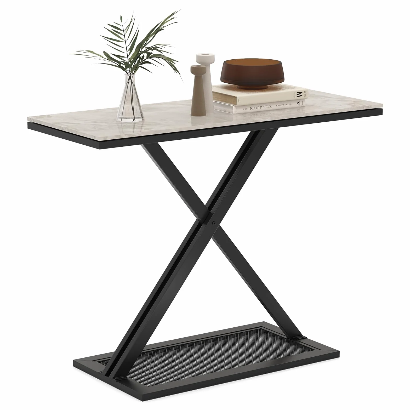 COSTWAY Mesa Consola con Encimera de Mármol, Mesita de Entrada con Marco Metálico, Mesa para Recibidor con Almohadillas Ajustables para Salón, Pasillo, Recibidor, 100 x 40 x 77,5 cm
