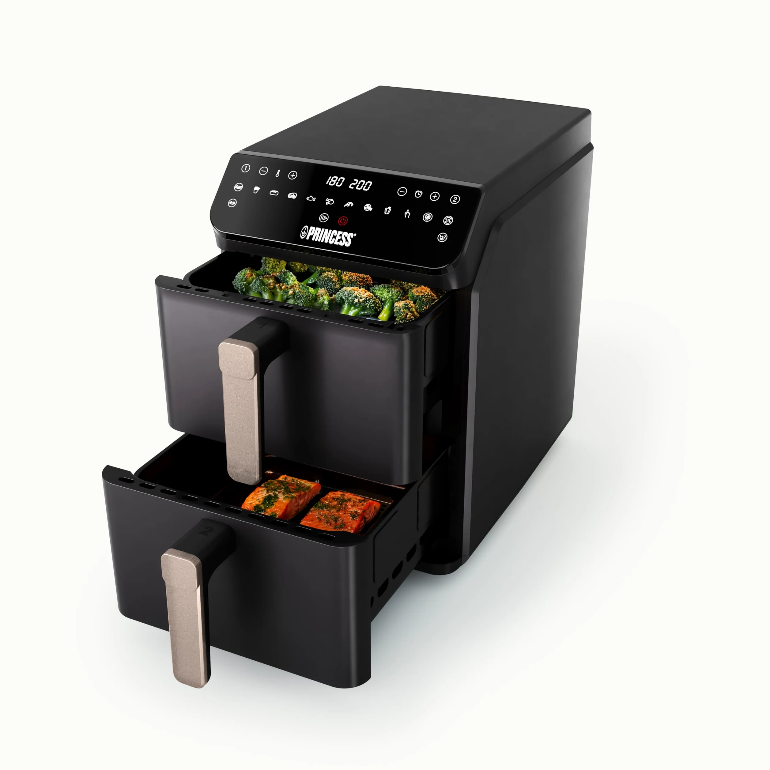 Princess Stack Freidora de Aire, Doble Freidora, 11,2 L, 3000 W, Diseño Vertical, Función Sincronizada, Revestimiento sin PFAS, Negro, 01.182278.01.001