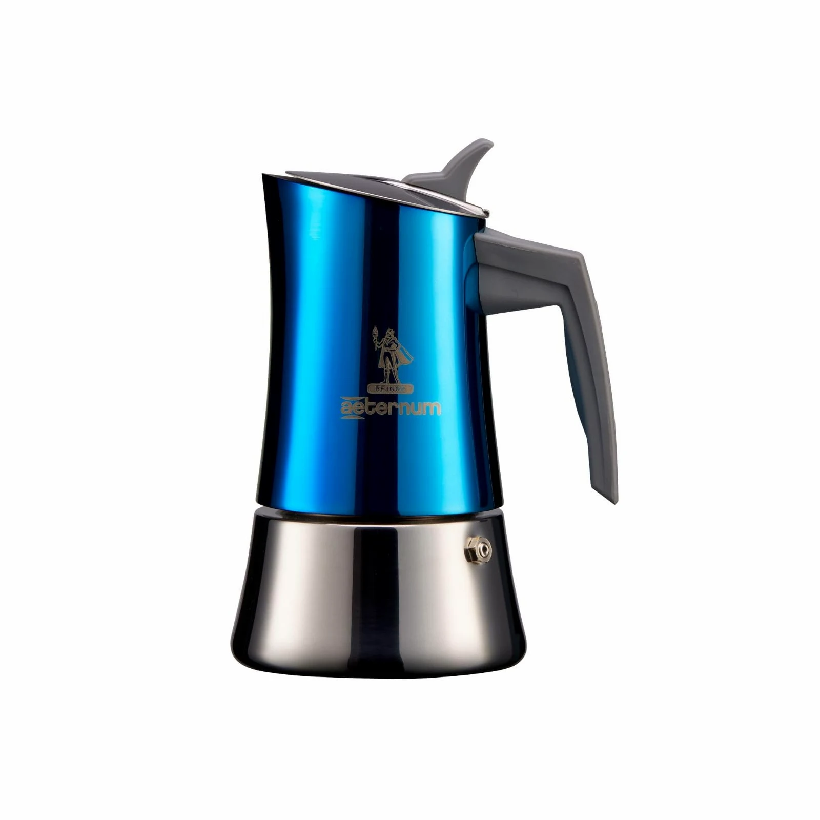 Aeternum, La Divina Re Inox, Cafetera 4 Tazas, Apta para Inducción, Acero Inoxidable, Azul y Plata