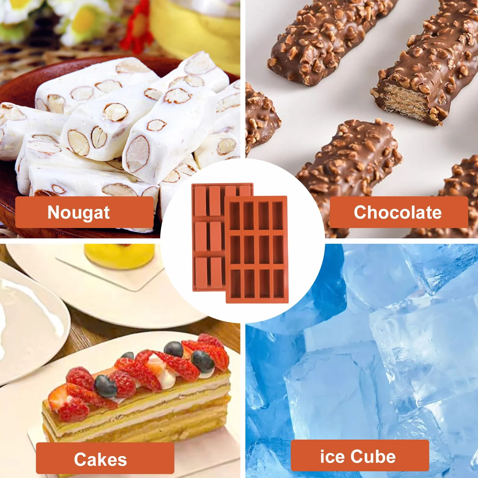 CRESZZLE Juego de 2 moldes rectangulares de silicona con 12 cavidades, ideales para preparar barritas energéticas, brownies y pasteles.