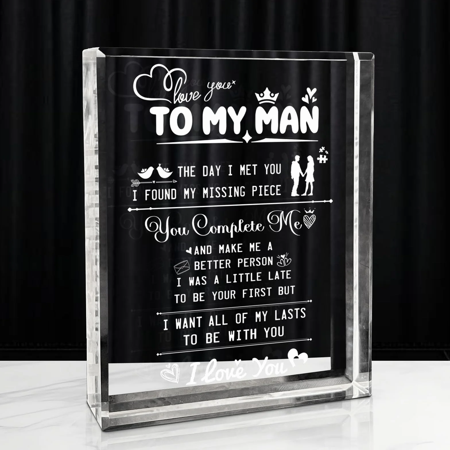 Regalos para mi hombre, grabado láser, recuerdo de cristal con texto en inglés "I Love You", regalo para novio, marido, prometido, regalos de cumpleaños para novio, aniversario de boda, regalo del día