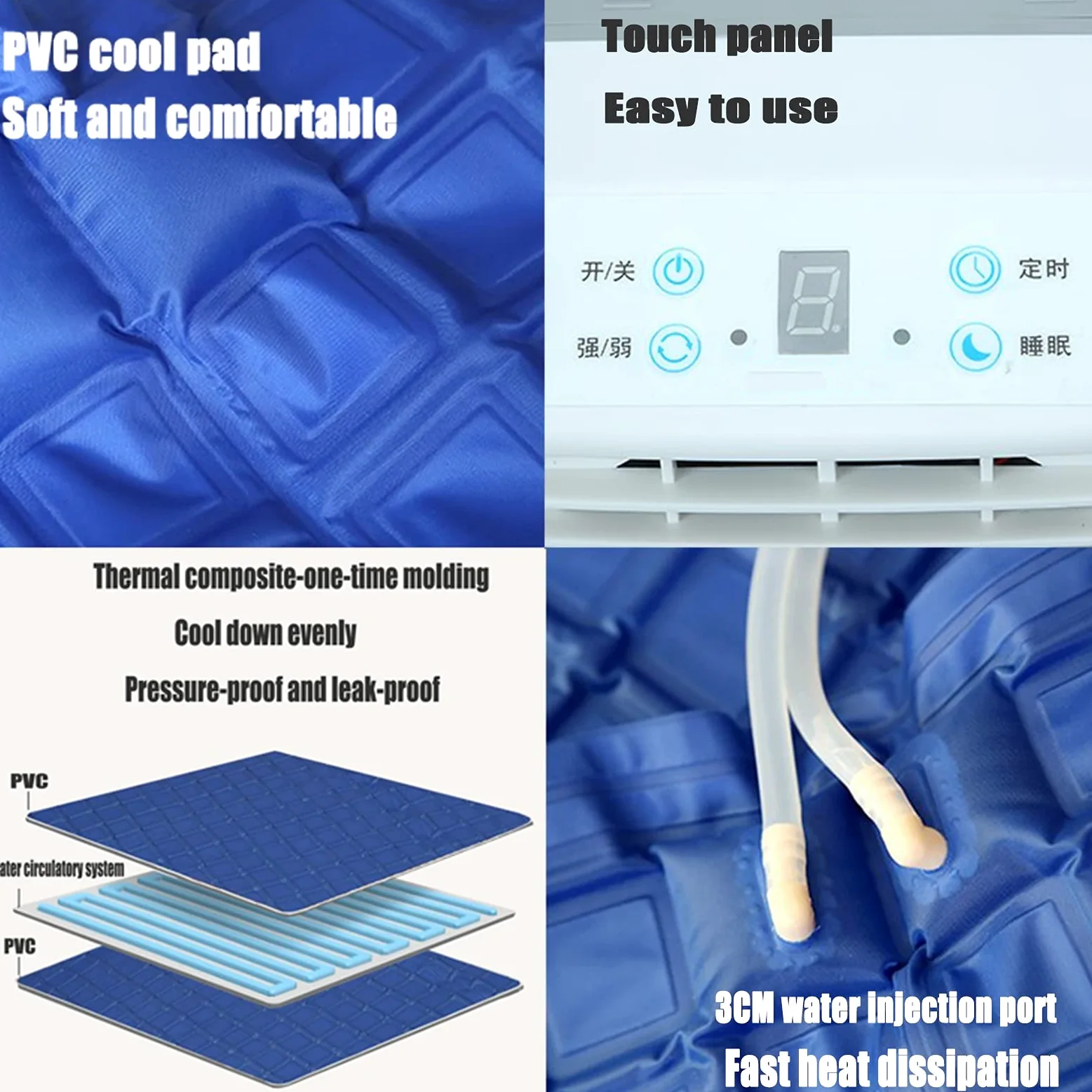 Almohadilla del colchón de enfriamiento por Agua para la Cama, Sistema portátil del Aire Acondicionado de la CA con el termostato Ajustable y la Bomba de bajo Ruido, refrigerador del sueño del Ahorro