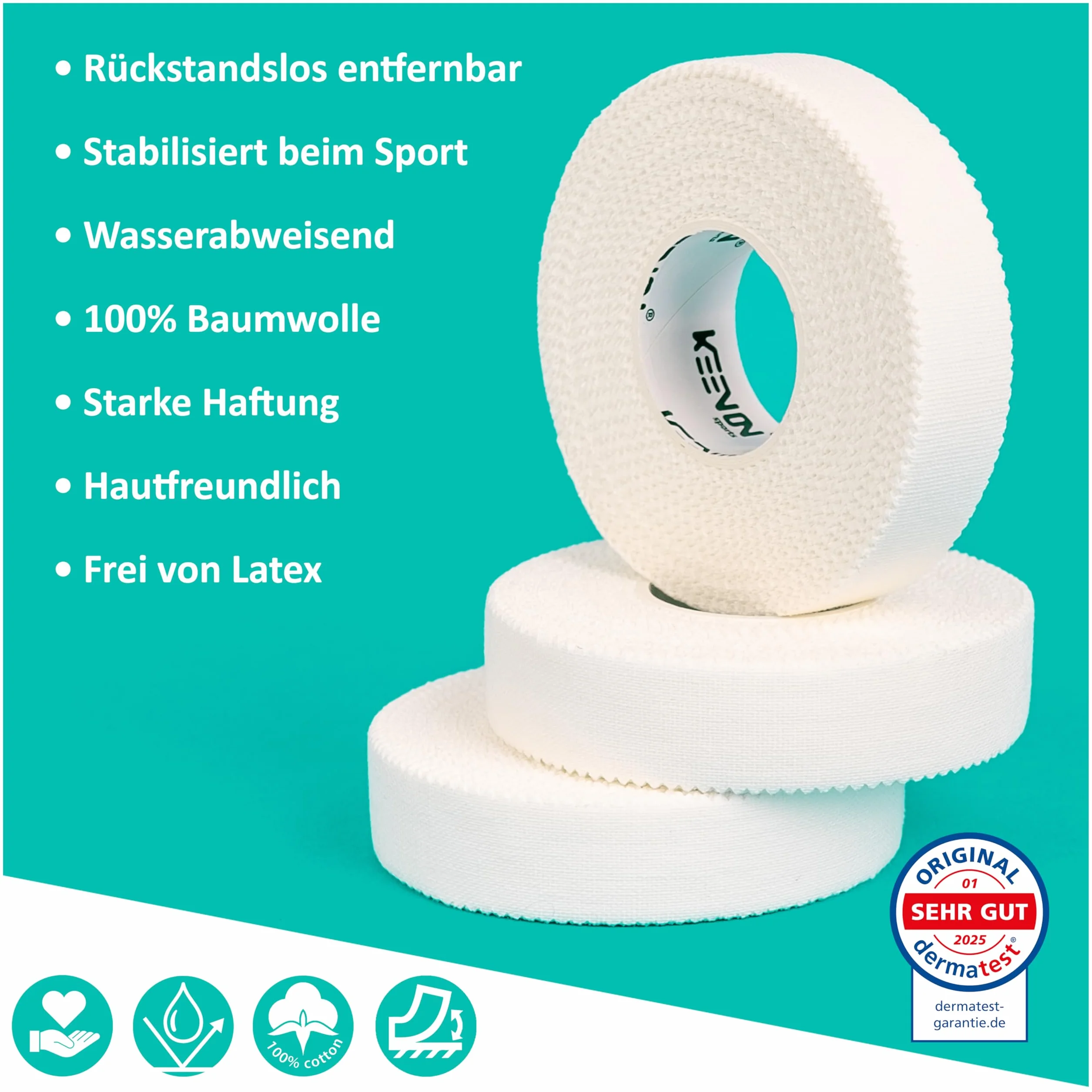 keenon sports® Boulder Tape - Cinta de escalada para deportes de fuerza, voleibol, baloncesto, balonmano, 3 rollos de 10 m, 1,5 cm de ancho, color blanco
