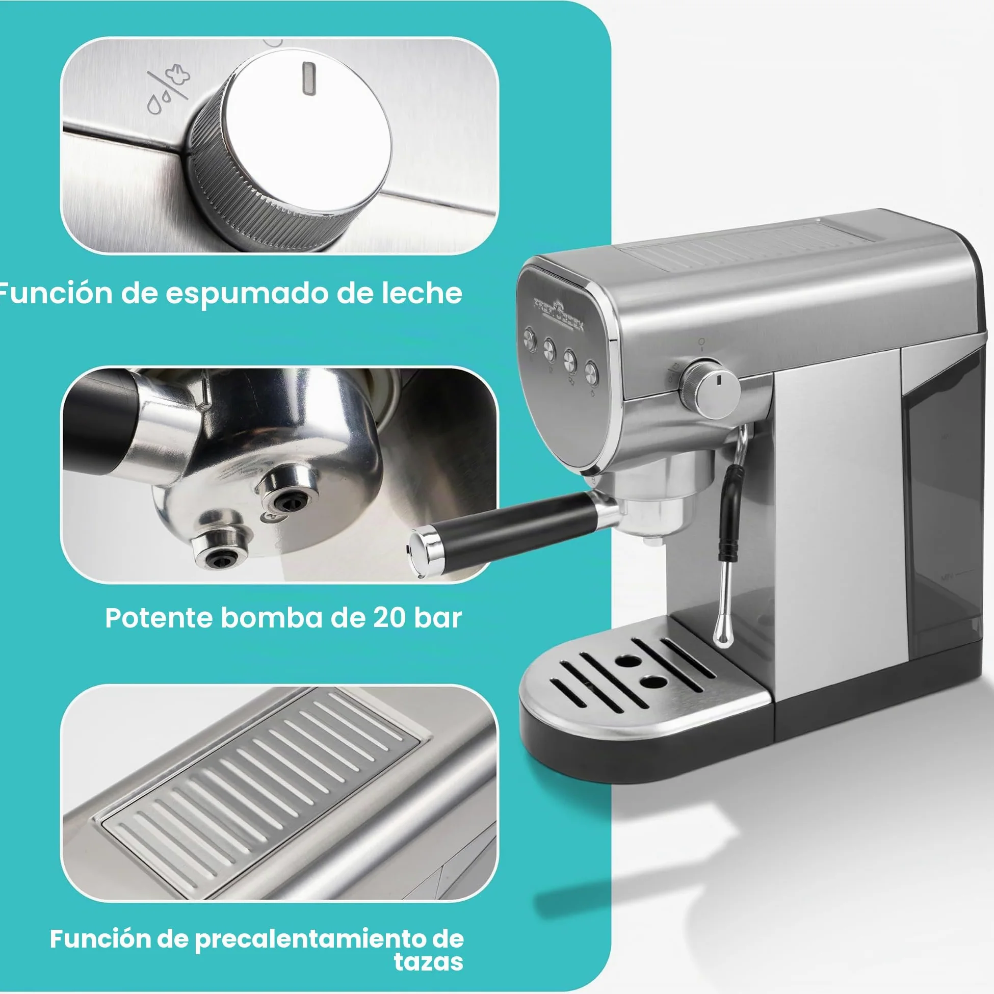 ProfiCook PC ES 1265 - Cafetera 2 en 1 | Cápsulas de café y polvo espresso | Máquina portafiltro 20 bar bomba italiana | Incluye boquilla espumador de leche | Portafiltros para café espresso