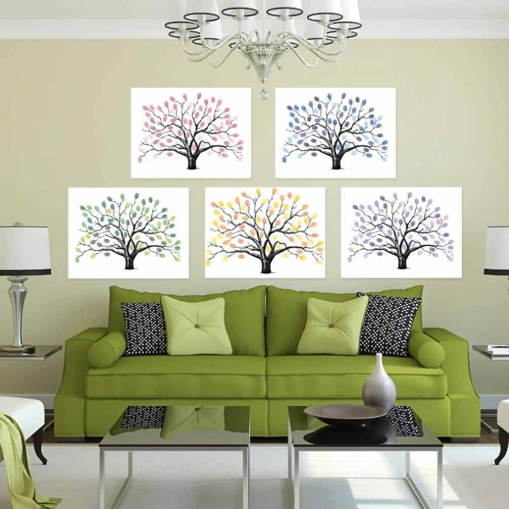 LOVIVER Boda, Huella de Digital, árbol, Pintura de, Firma de Bodas, Libro de, Amarillo, Individual