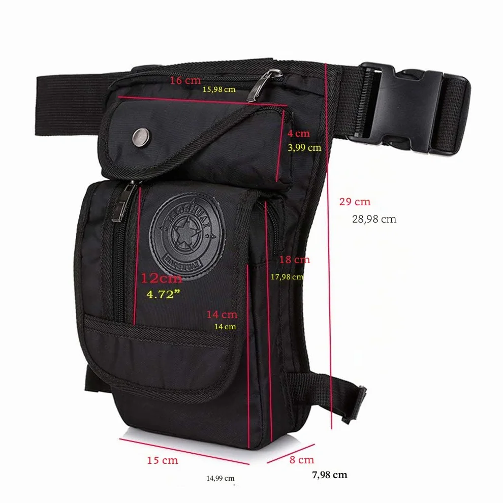 Nylon Bolsa Táctica de Pierna para Hombre Mujer Motocicleta Crossbody Hombro Bolso Cintura Riñonera Fanny Pack Negro