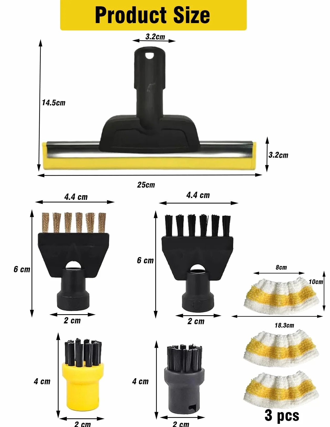 Kit de 9 piezas accesorios compatibles con limpiador de vapor Kärcher SC1 SC2 SC3 SC4 SC5, cepillo redondo, cepillo plano, boquilla curvada, cepillo de vapor manual, funda de paño de limpieza