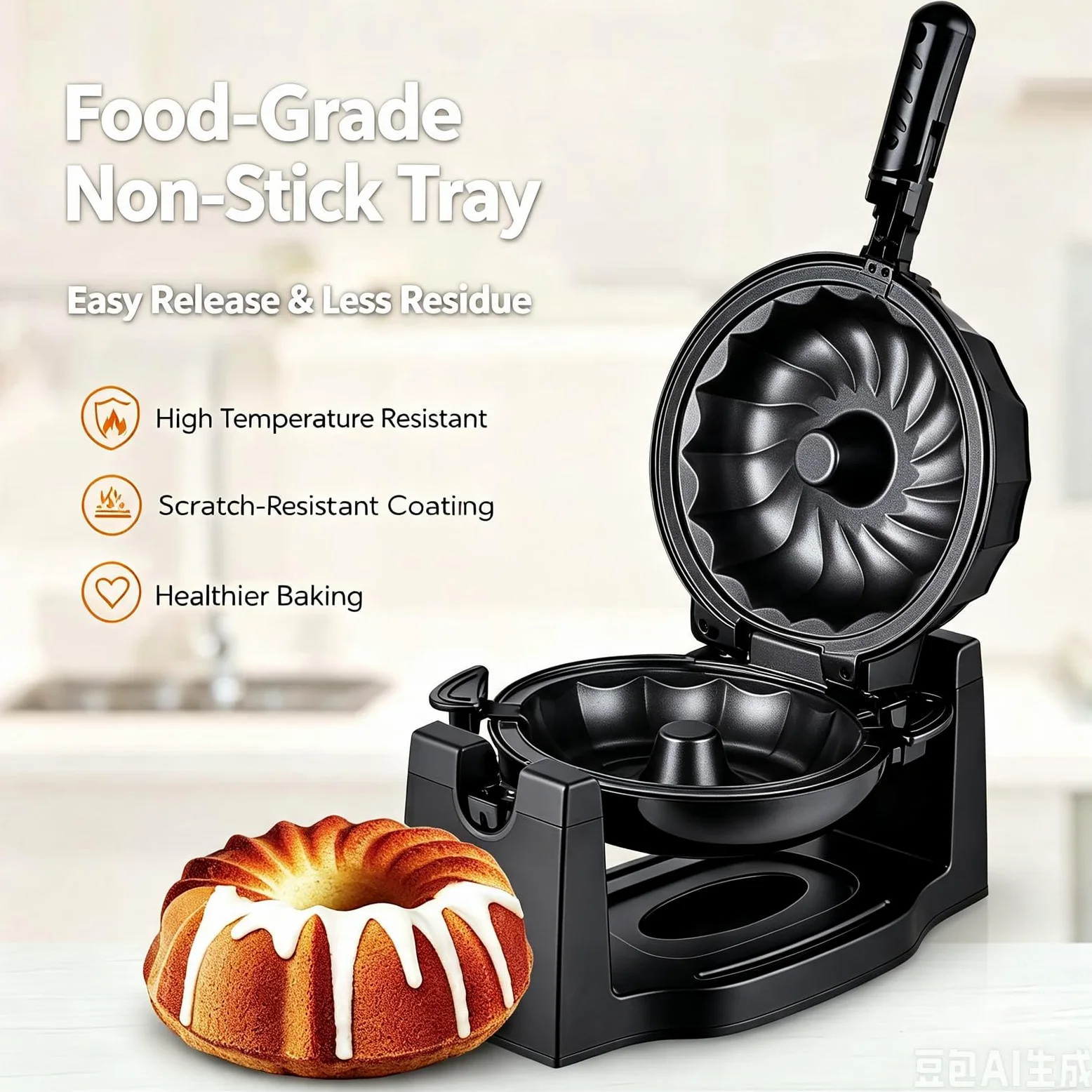 Máquina De Pan Multifuncional De 1800 W, Máquina Eléctrica Para Hacer Pastel De Lava Con Calentamiento Uniforme, Temperatura Constante Automática, Bandeja Antiadherente, Base Antideslizante
