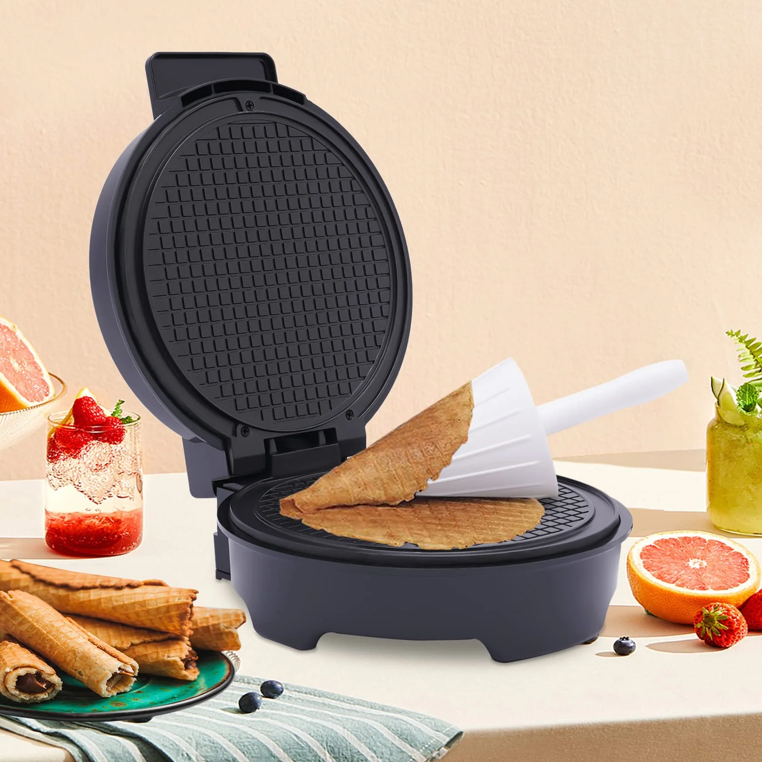 Gofrera para waffles de hielo, gofrera eléctrica y cono, hierro con cuernos, gofrera para helados, gofres de 1200 W para conos de helado, bolsas de huevos, bolsas de gofres