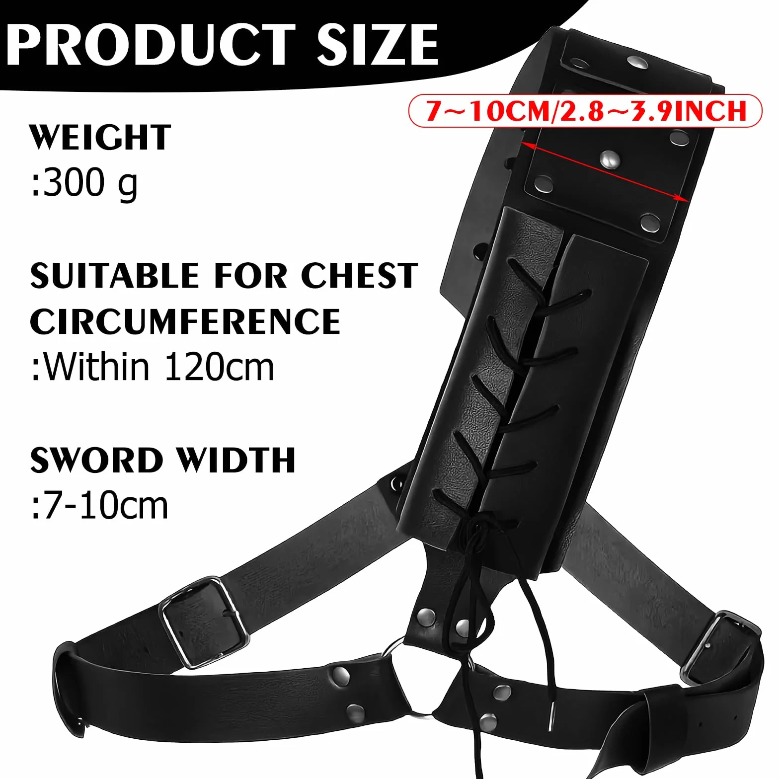 Espada retro medieval soporte de katana correa PU para cosplay samurái negro
