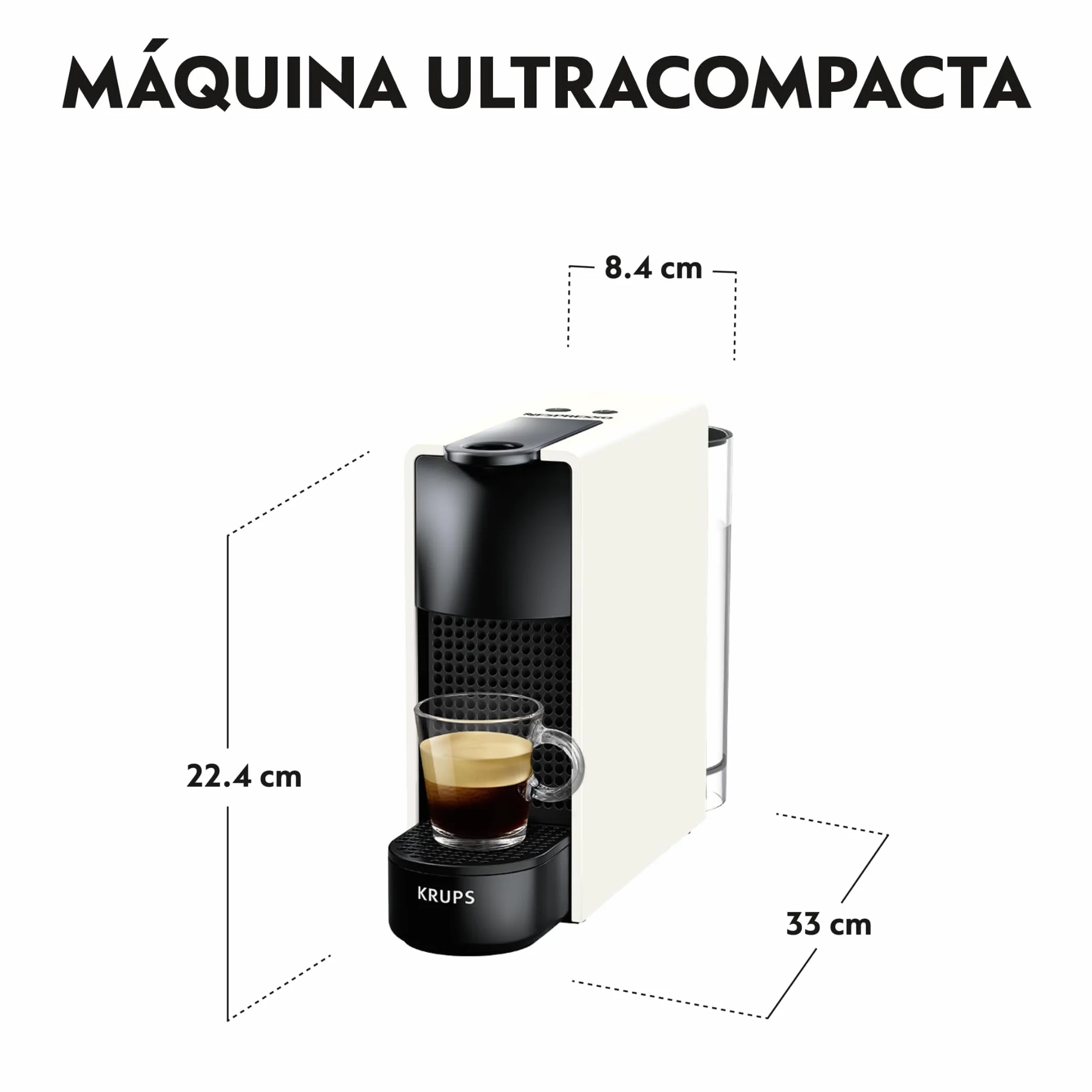 Nespresso Krups Essenza Mini XN1101PR5 - Cafetera Monodosis de Cápsulas Nespresso, Compacta, 19 Bares, Apagado Automático, Color Blanco