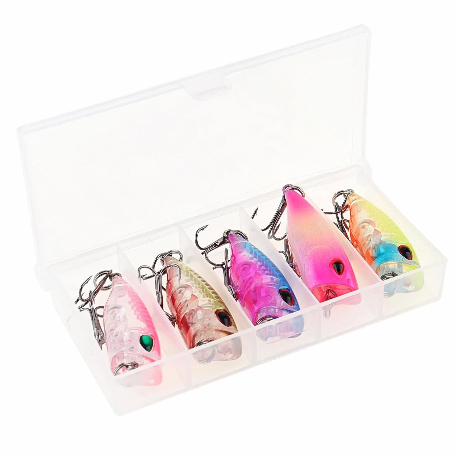 Juego de 5 señuelos de pesca Popper duros artificiales para Pike Bass Perch