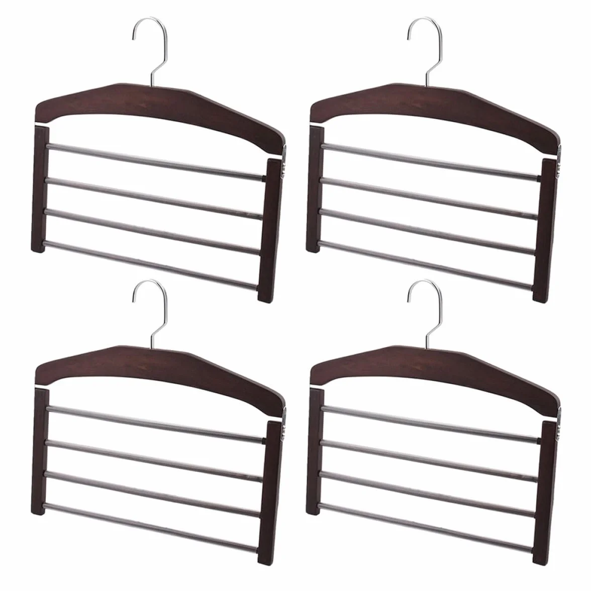 Percha Multicapa de Madera para Pantalones, 4 Unidades | Antideslizante, Diseño Horizontal o Vertical, para Bufandas y Corbatas, Uso Doméstico