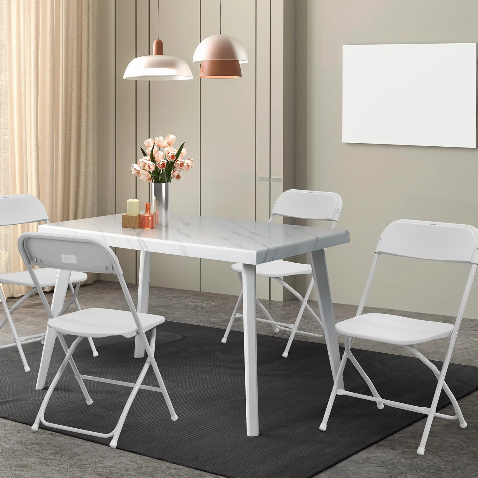Bonnlo Set de 6 Sillas Plegables – Sillas de Comedor, Jardín, Camping, Plegables, para Balcón, Sala de Estar, Restaurante y Conferencias, Ergonómicas, 47x47x75 cm, hasta 150 kg, Blanco