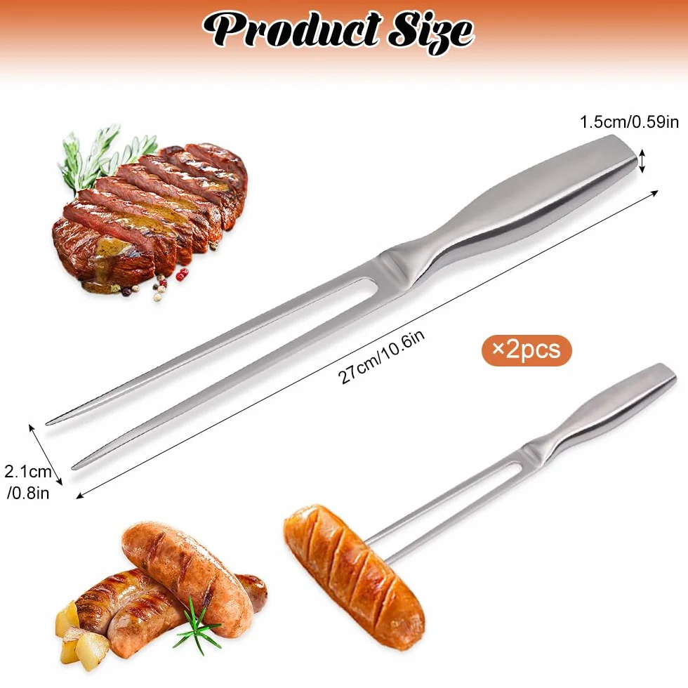 2 Piezas Tenedor de Carne de Acero Inoxidable 27 CM,Tenedor de Barbacoa con Mango,Tenedors para Trinchar,Palos para Asar Malvavisco,Horquillas Barbacoa para Camping y Cocina,Asado,Pavo