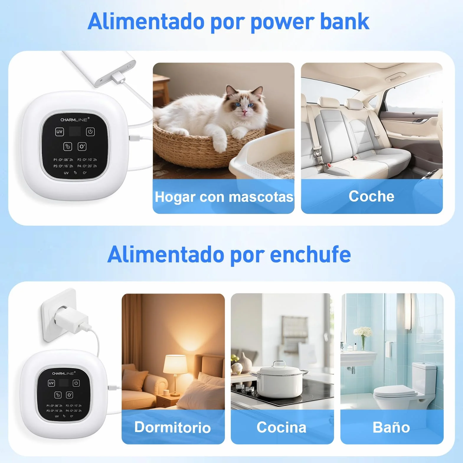 Purificador de aire portátil 3 en 1 con aromaterapia, elimina rápidamente los olores de mascotas y humo, devuelve el aire fresco a los espacios pequeños y es compatible con enchufe o batería externa