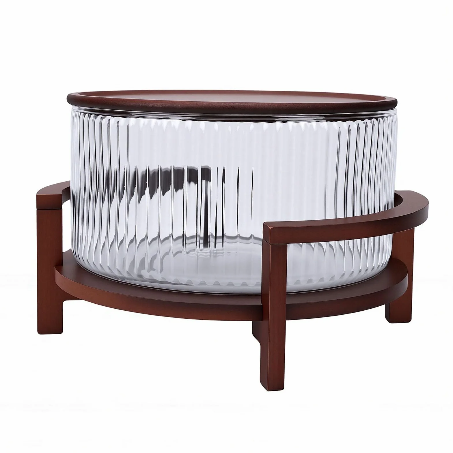Topiky Ensaladera de Vidrio con Soporte y Tapa de Madera, Ensaladera de Vidrio Decorativa de 4,3 L, de Grande para Cenas Familiares, Fiestas, Reuniones