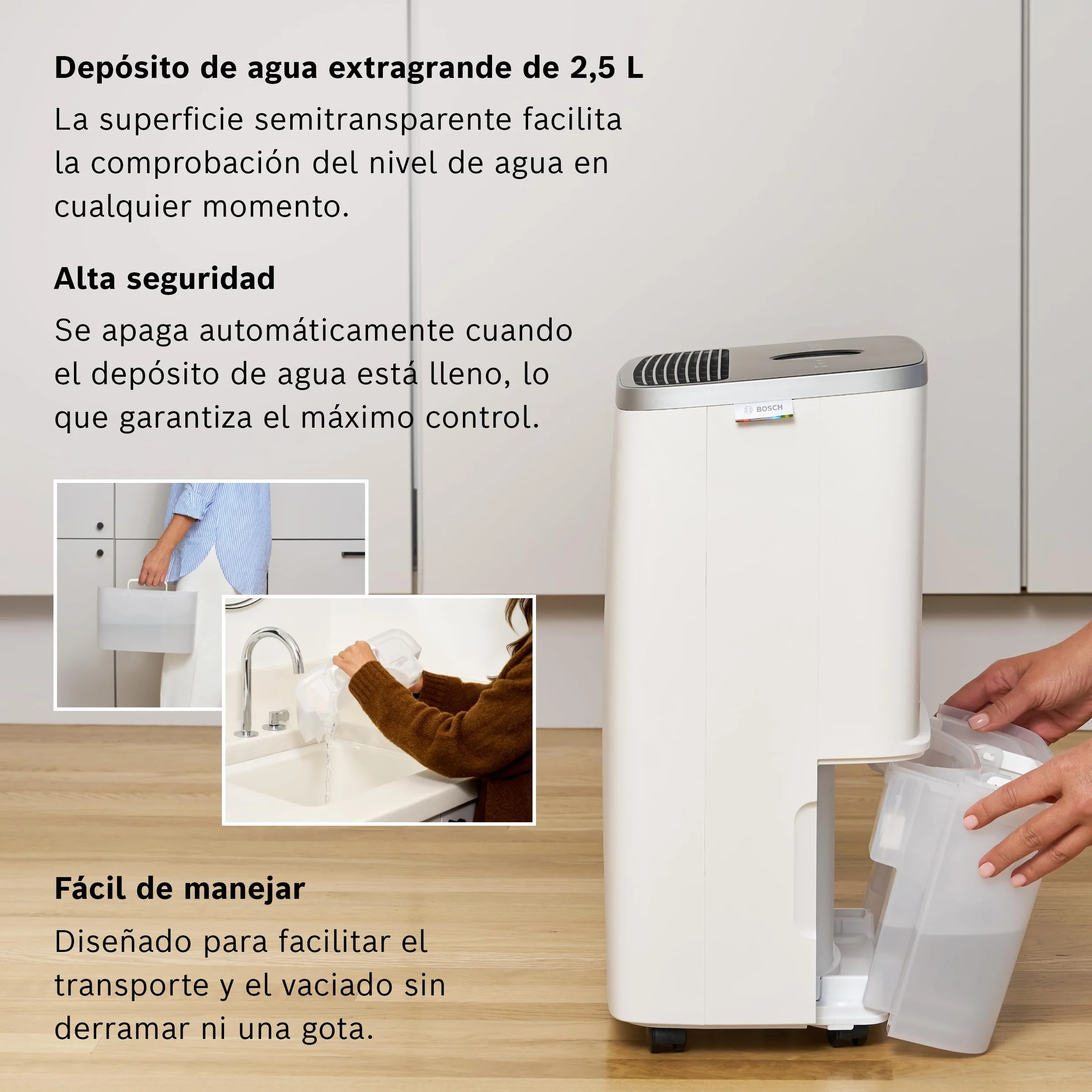 Bosch Deshumidificador Dry 4000 - Fácil. Eficiente. Silencioso. Para tu Hogar y Dormitorio - Para Habitaciones de hasta 33 m² - Secado Rápido para tu Colada