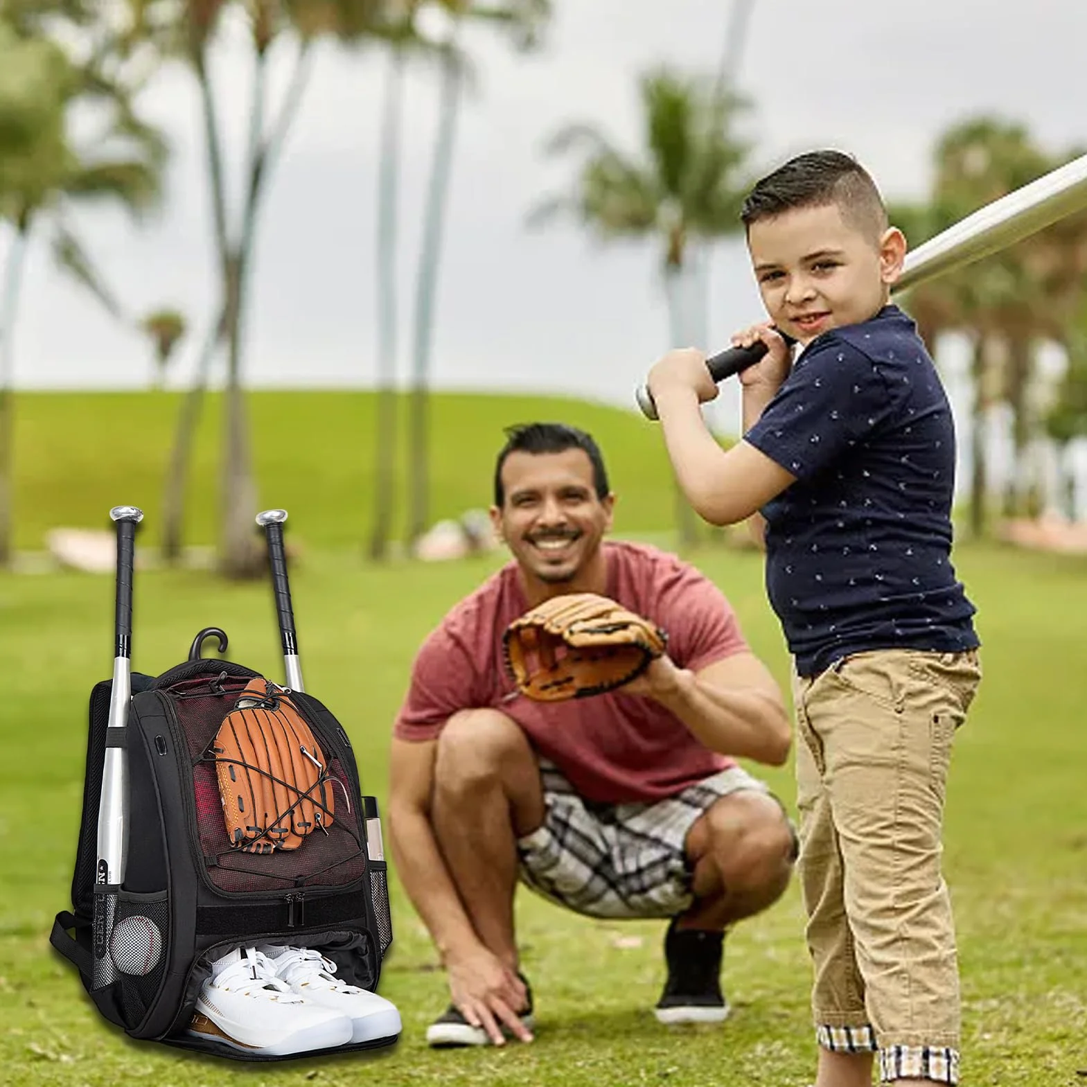 Bolsa de sóftbol y béisbol para niños, mochila con compartimento para zapatos, de gran capacidad