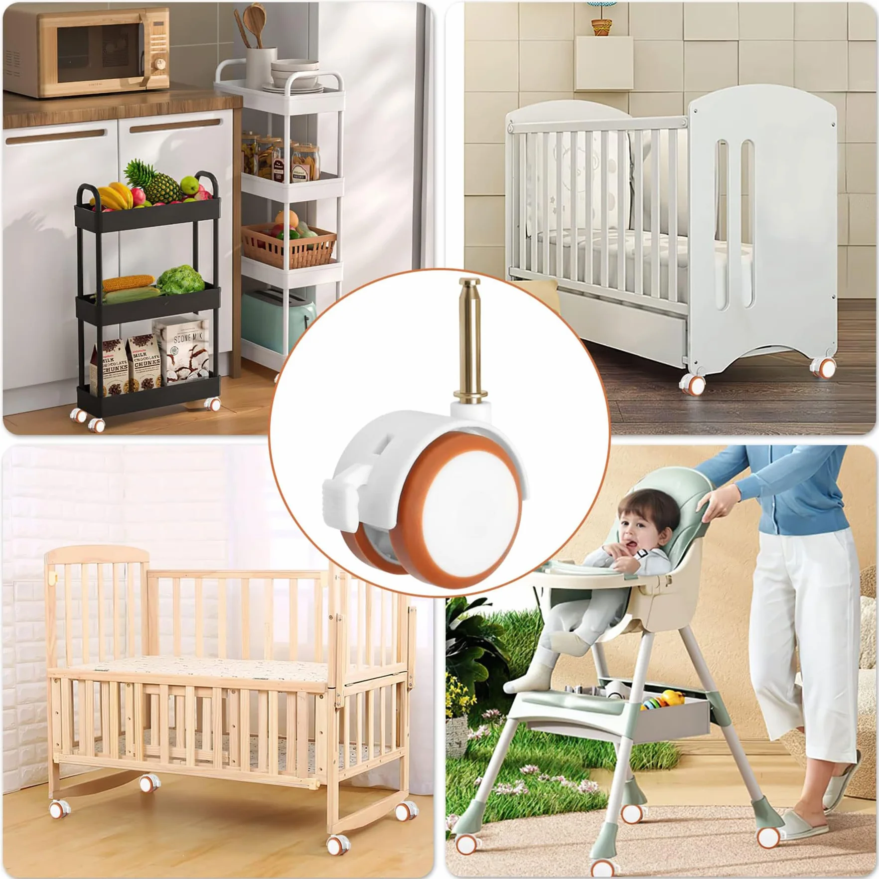 Ruedas para Cuna 4 Pcs Ruedas Giratorias con Freno Universal