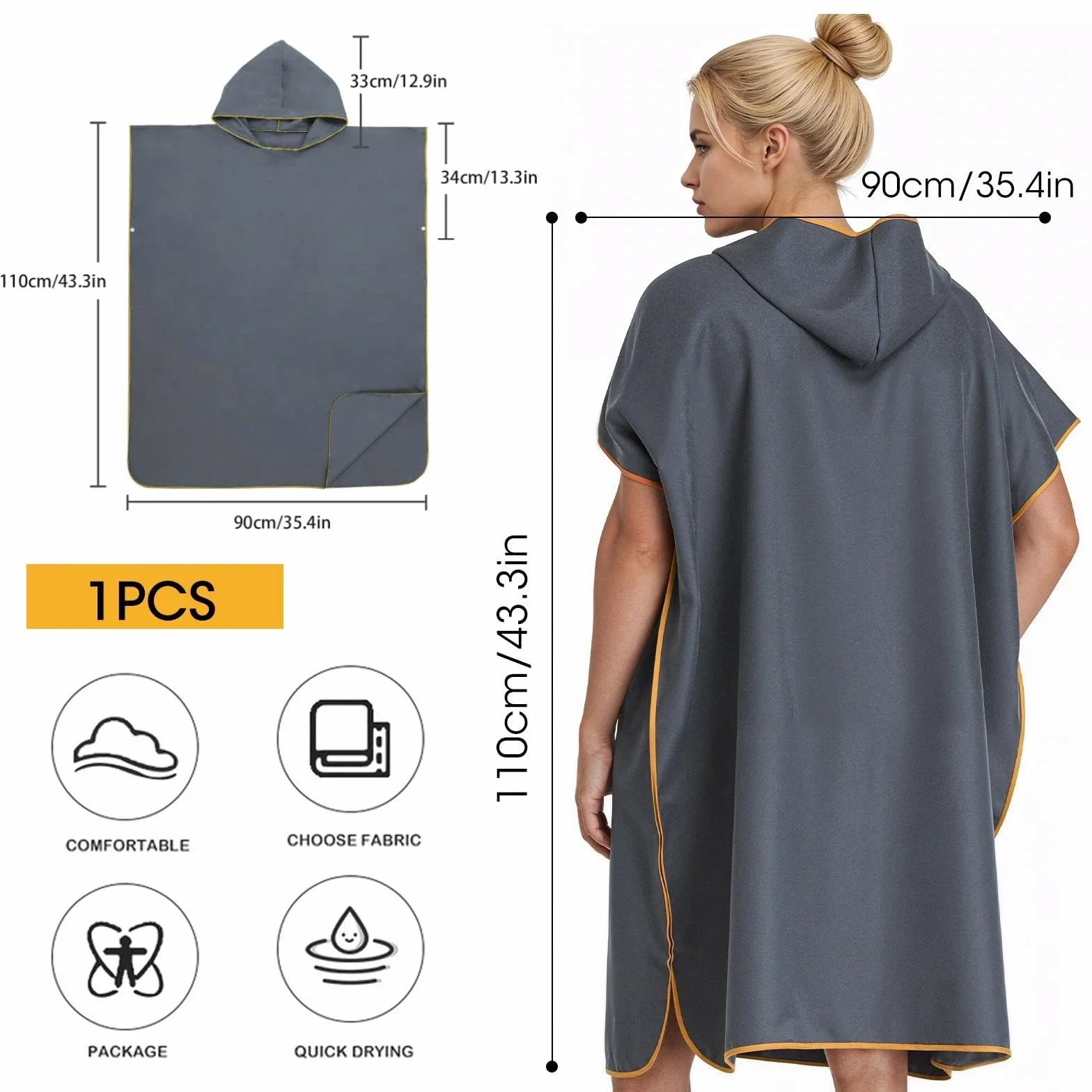Poncho Surf 110x90 cm Toalla Microfibra con Capucha Secado Rapido para Playa Natacion Adultos Unisex Azul Marino