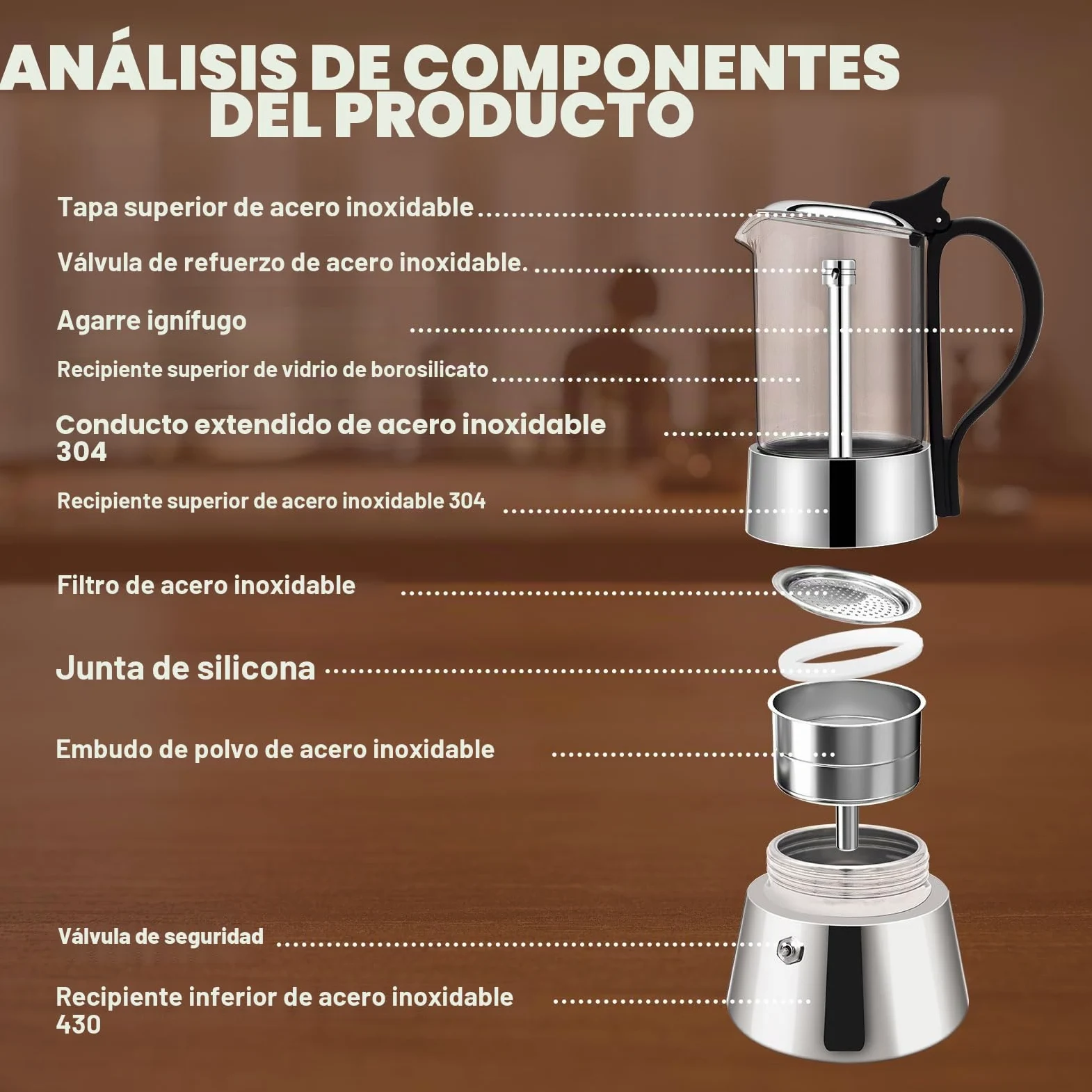 Cafetera Espresso Transparente de Acero Inoxidable 304 Moka Pot Cafetera Espresso Cafetera Percoladora Capaz Cafetera Moka Cafetera Percoladora Para Casa y Camping 6 Taza 350ml