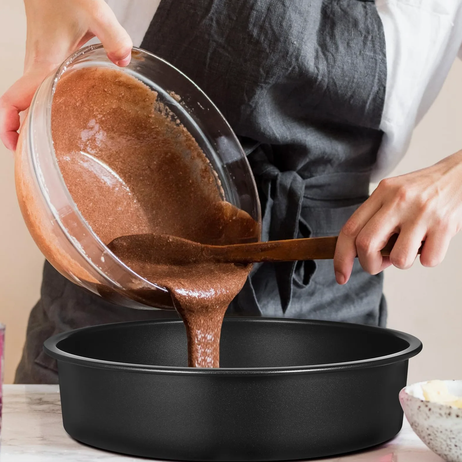 Zerodeko 3 Moldes Redondos para Hornear Pasteles de Acero al Carbono con Papel de Pergamino, Antiadherentes y Fáciles de Usar para Diversas Situaciones de Repostería