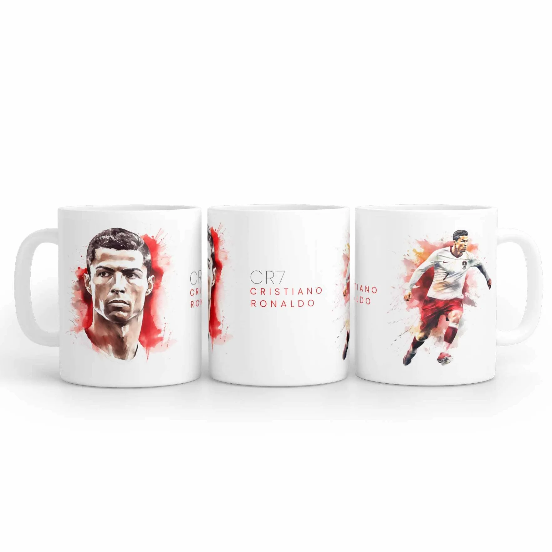 Taza de acuarela Cristiano Ronaldo blanco y negro