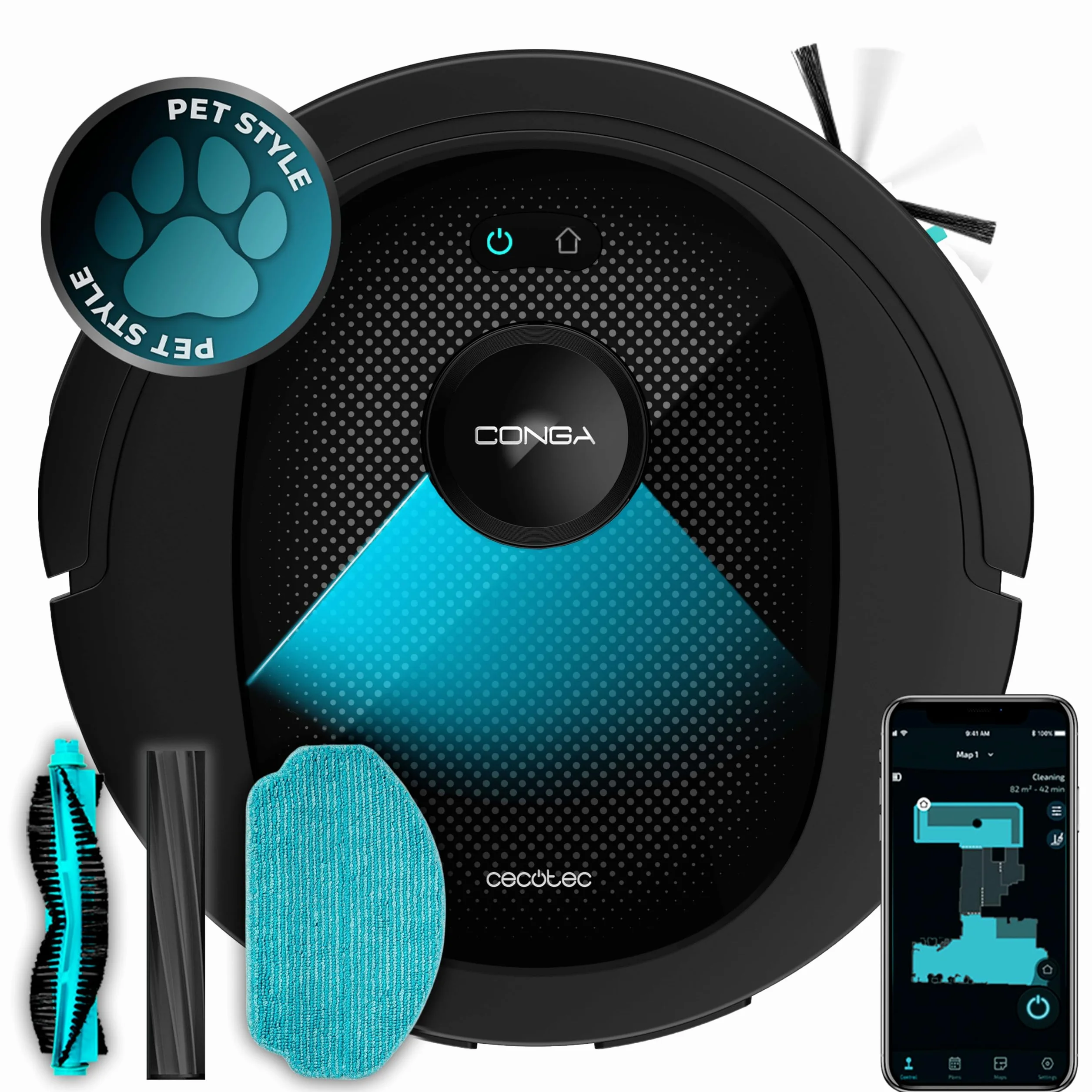 Cecotec Robot Aspirador y Friegasuelos Conga 8490 Ultimate Ultra Power. Navegación Láser, App, Barre, Aspira, Friega y Pasa la Mopa, 7000 Pa, hasta 170 Min Autonomía, Cepillo Central de Silicona