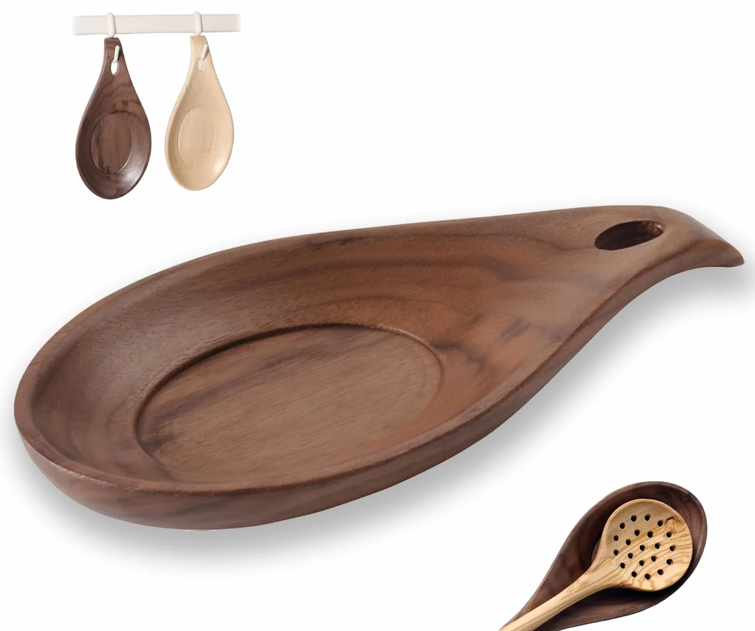 Reposa cucharas cocina, Soporte Utensilios de Cocina de Madera, Soporte para Cuchara Resistente al Calor,soporte perfecto para espátulas, cucharas, pinzas y más (nuez-1Pcs, nuez-1Pcs)