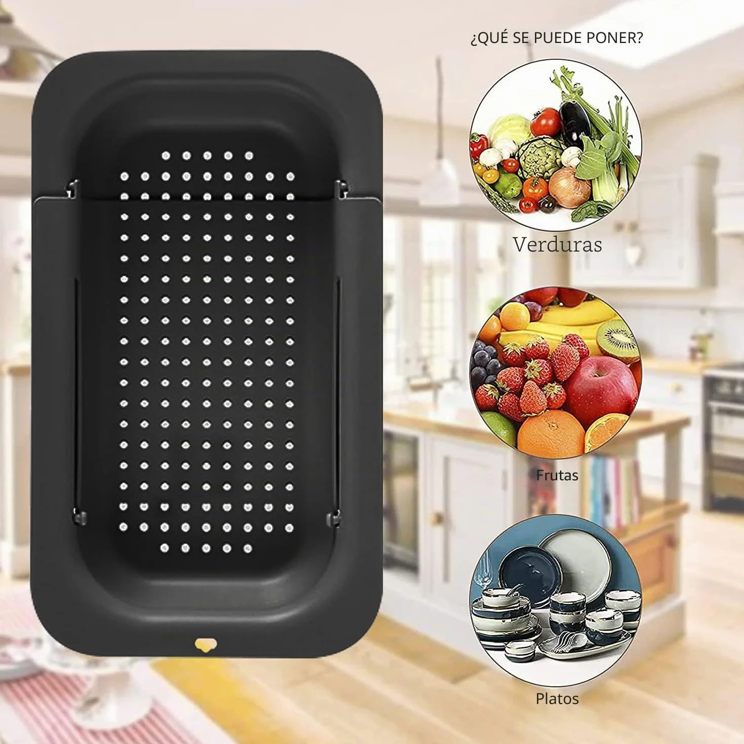 Escurridor plegable de cocina extensible colador frutas verduras cortador pasta comida cesta ahorra espacio portátil sobre el fregadero