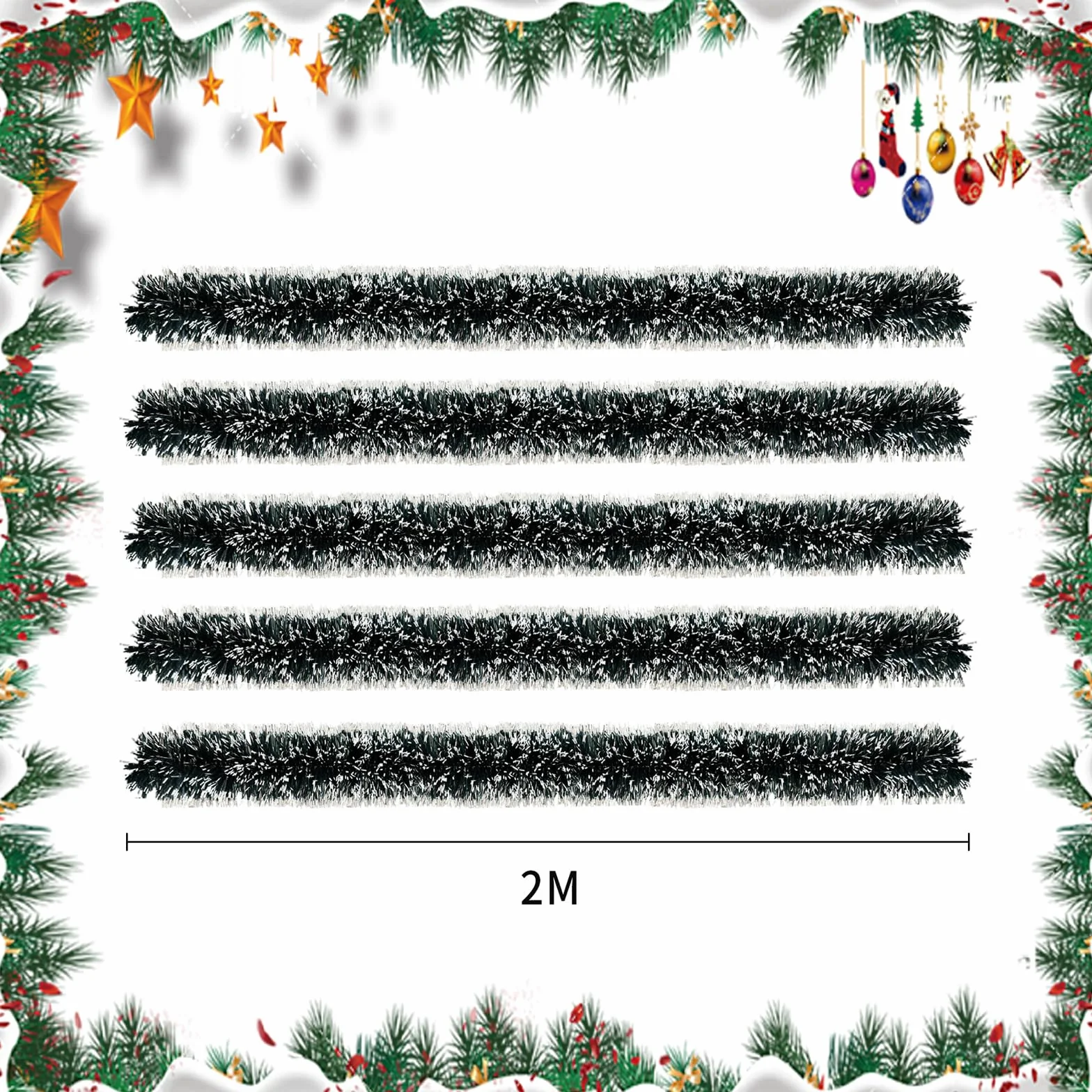 5 PCS Espumillón y Guirnalda de Oropel de Navidad - 2M Decorativa para Árbol, Abeto Artificial - para Bodas, Casas, Fiestas (A)