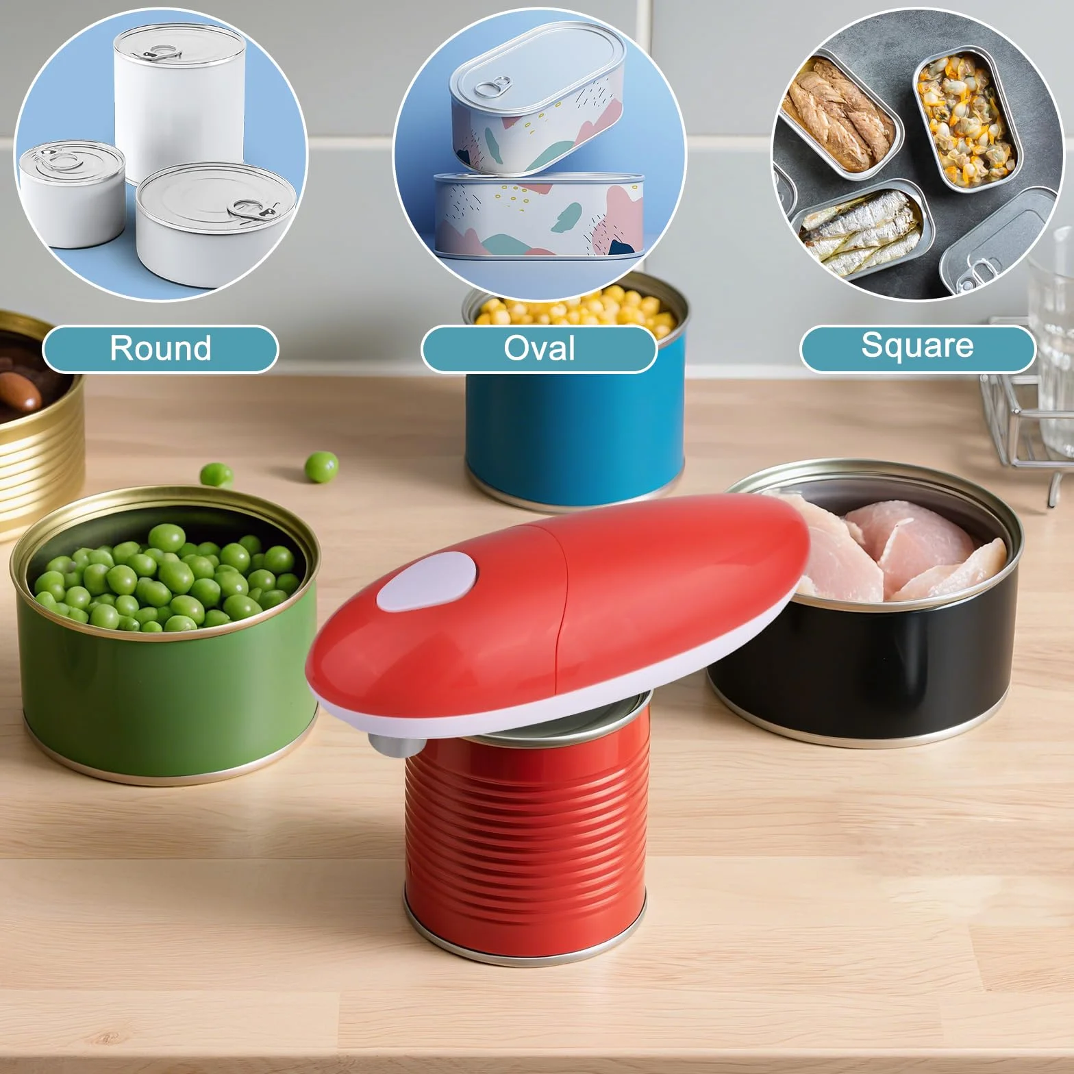 Abrelatas eléctrico, abrelatas, rotación automática de 360° y parada automática, con borde liso, funciona con pilas, ayudante de cocina para cocineros, ancianos, niños y heridos (negro)