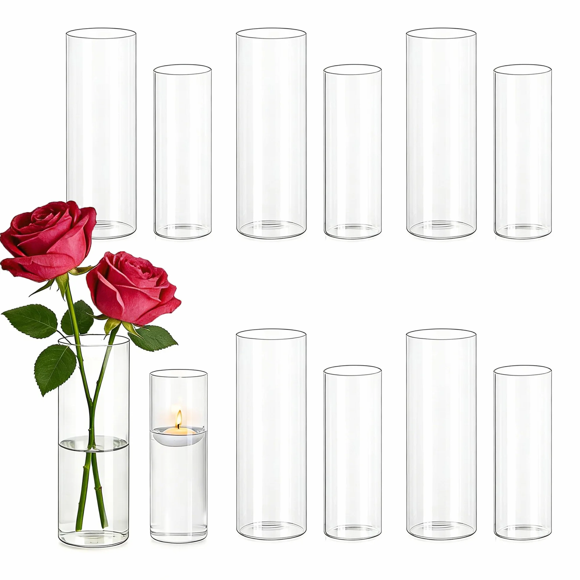 Jarrones Cilindricos de Vidrio para Centro de Mesa: Hewory 12 Jarrones de Cristal Jarrón Cilindrico Vidrio para Boda Decoracion - Florero Cristal Jarrones Decorativos Modernos para Decoracion Hogar