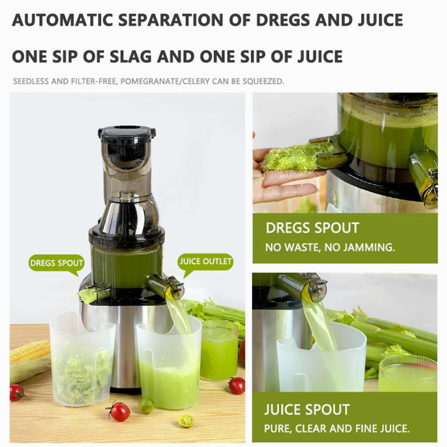 Extractor de Zumos y Verduras Automático para masticar frutas enteras | 350W,Extractor de Zumos y Verduras 180MM Apertura Sorbete, Helado, Boca de Alimentación Ancha