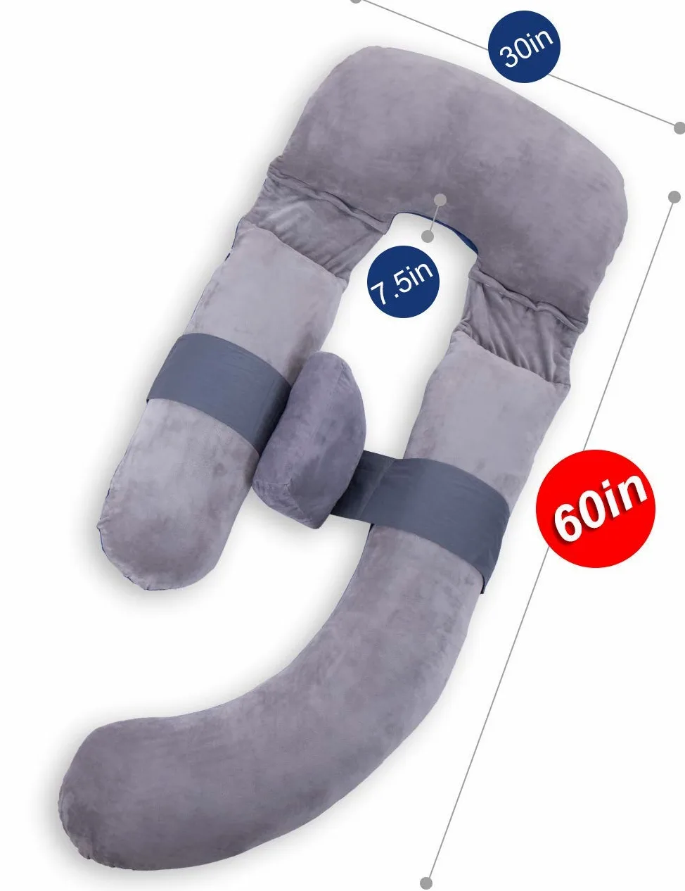 Pulgadas Almohada Maternidad y Embarazo | Almohada Extra Grande en Forma de U con Lado Desmontable, Almohada de Apoyo Independiente y Funda extraíble (Azul,Gris)