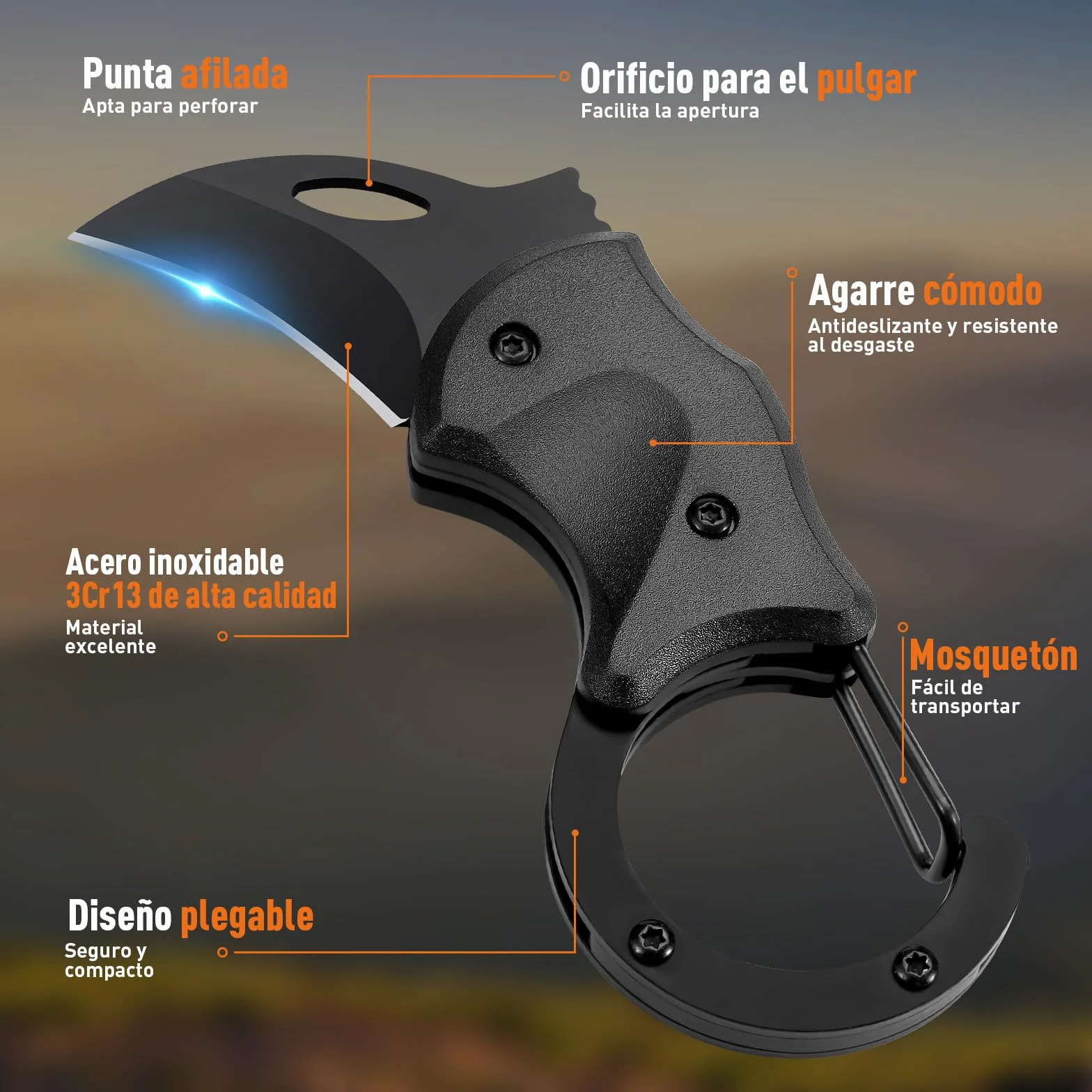 ZOOI Navaja Multifuncional EDC con Mosquetón, Regalo Original para Hombre