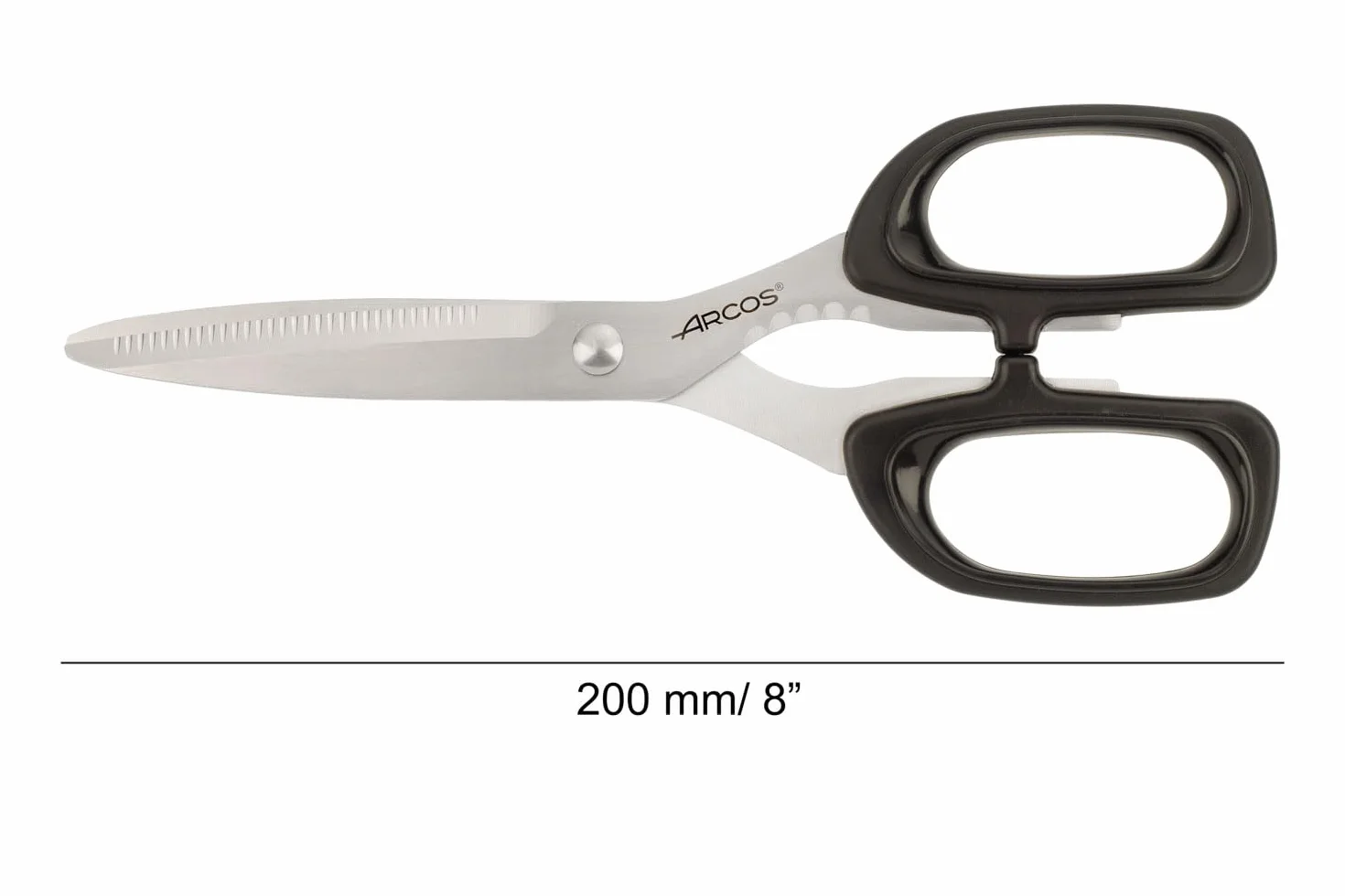 ARCOS Prochef Tijeras de Cocina de Acero Inoxidable 200mm y Mango de Polipropileno. Tijeras para Cortar carnes y Verduras. Color Negro
