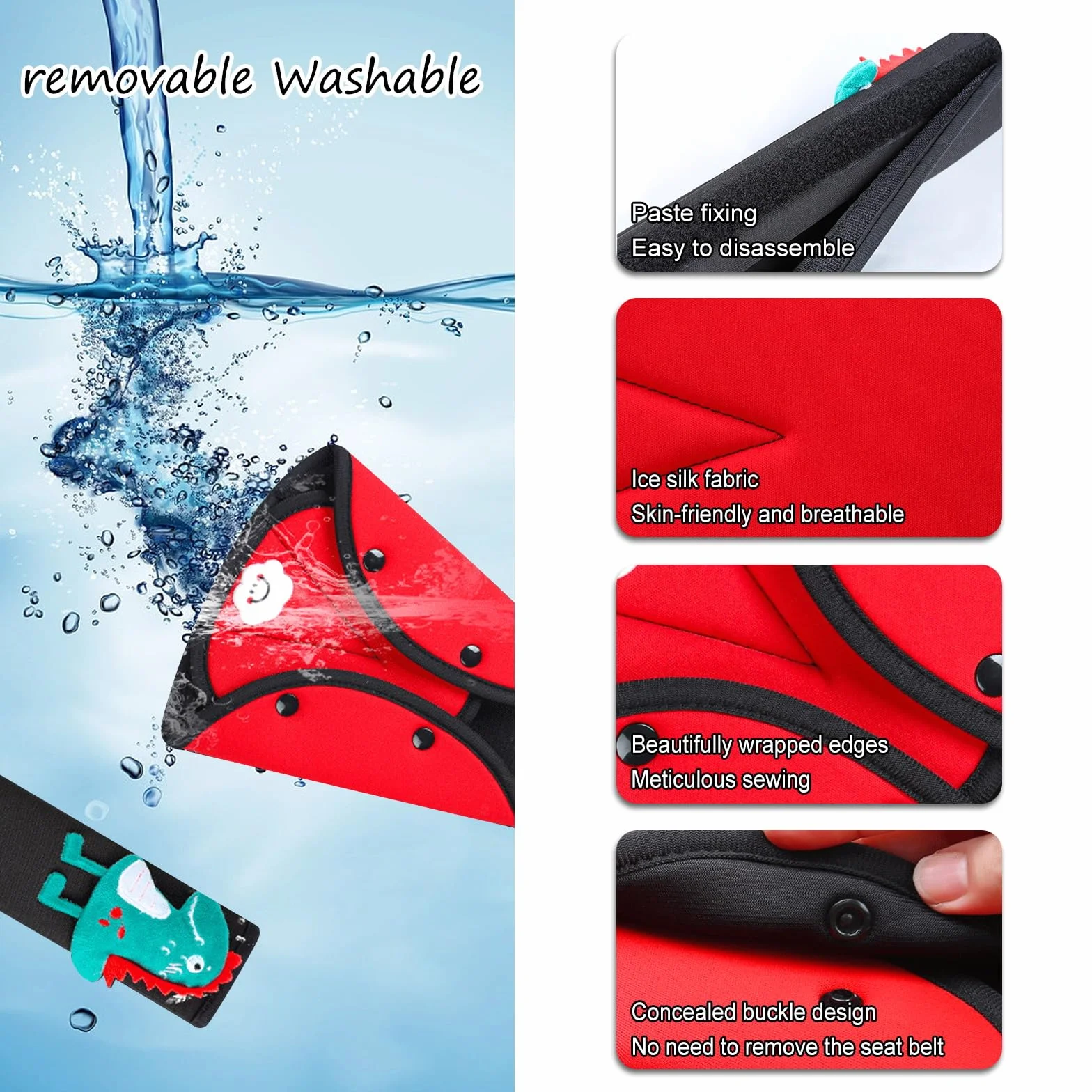 Protector para Cinturón de Seguridad, Almohadillas para Cinturones de Seguridad para Niños, Almohadillas Protectores de Hombro para Automóviles,Desmontable,Ajustable,para Niños y Niñas