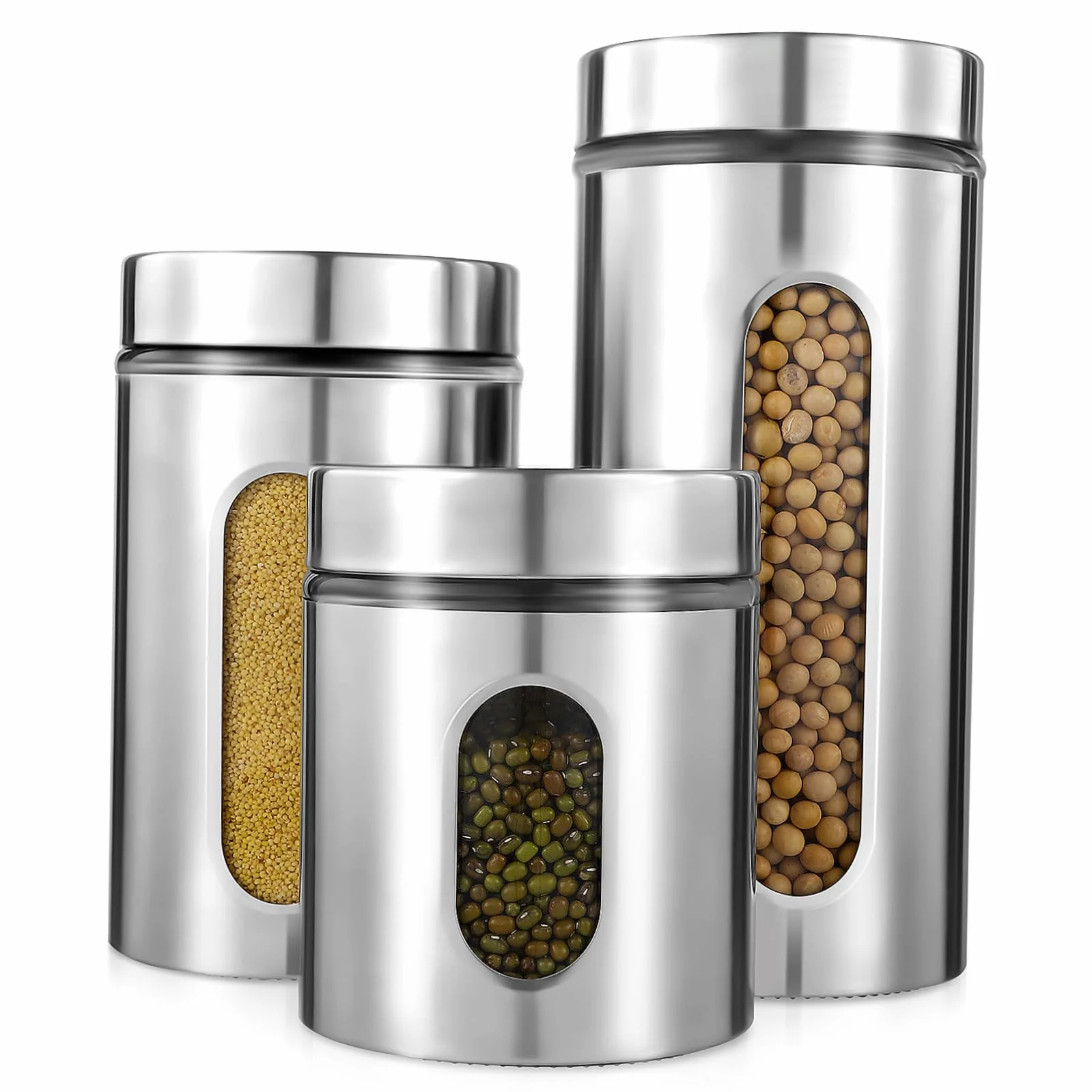 Zerodeko Almacenaje Cocina Tarro De Acero Inoxidable 3 Unidades Transparente Para Granos Especias