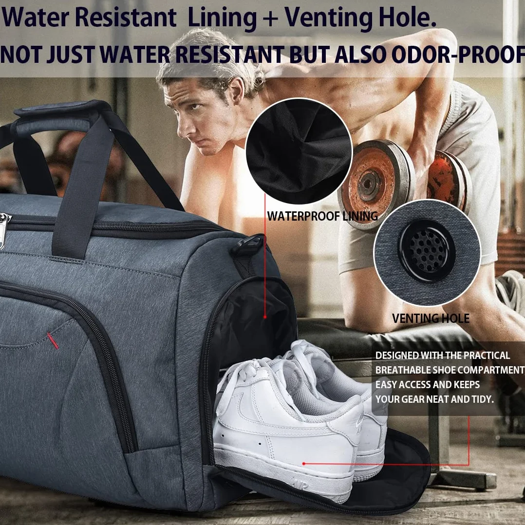 NUBILY - Bolsa de Deporte para Hombre, Bolsa de Viaje, con Compartimento para Zapatos, Gran Capacidad, Impermeable, Weekender, Bolsa de Gimnasio, para Hombres, Mujeres, Bolso de Mano, 40 l