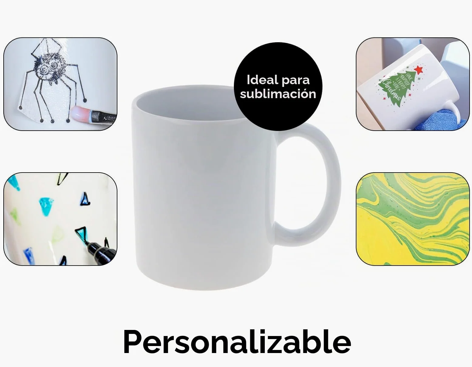 INNSPIRO Tazas cerámica blanca 325ml. Caja de 36u. Calidad máxima A+, de material cerámico personalizable mediante la técnica de sublimación