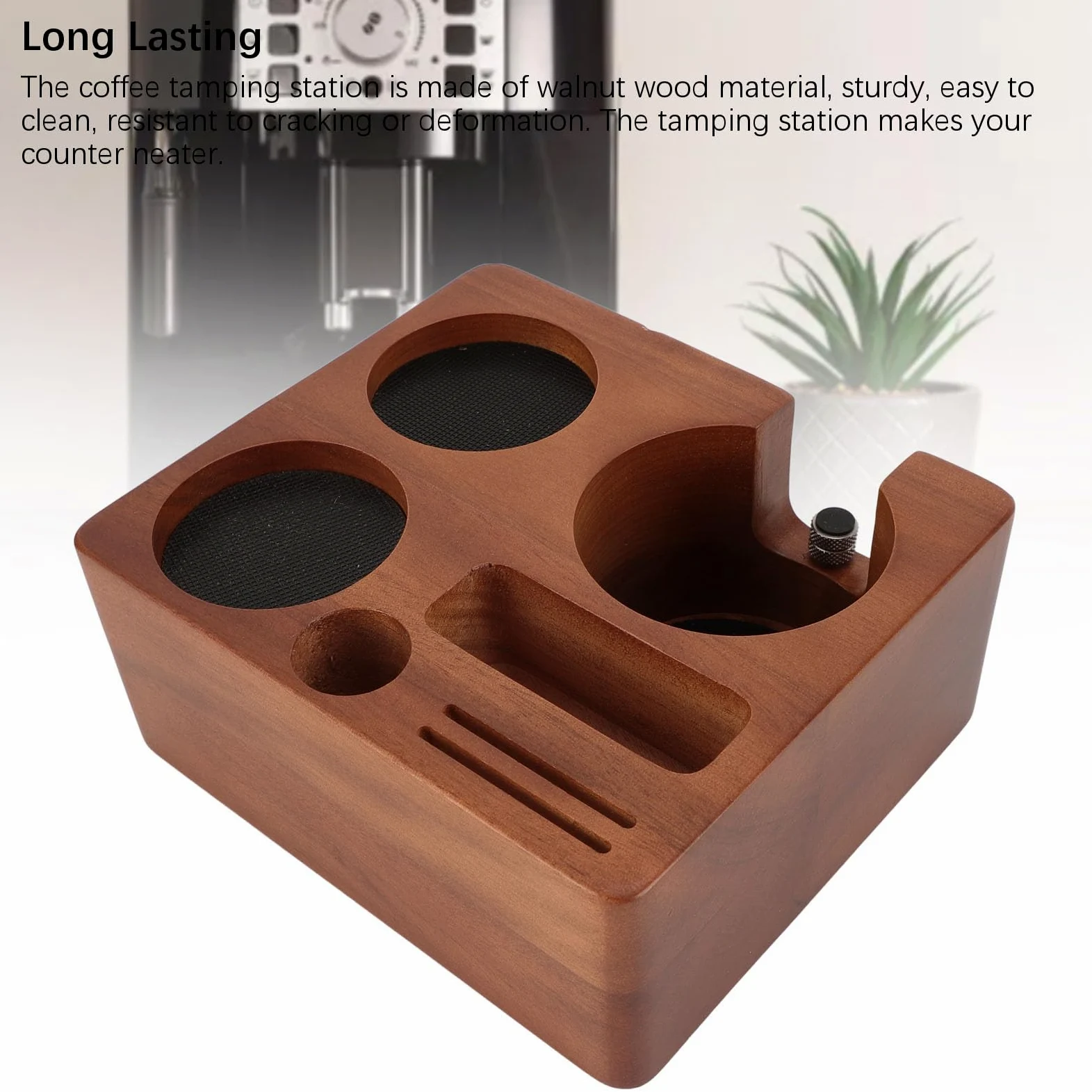 Estación de apisonamiento de espresso, soporte multifuncional de madera para café para portafiltro, manipulador y distribuidor de 58 mm